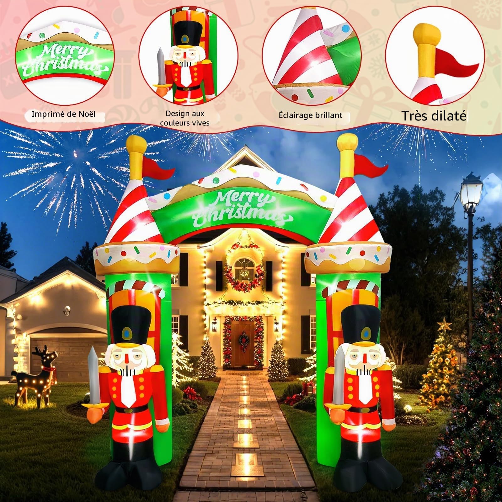 Kalolary 9FT Arche Gonflable de Noël, Arche Soldat Casse-Noisette Décoration Gonflable Merry Christmas pour l'extérieur avec lumières LED intégrées pour la décoration intérieure et extérieure