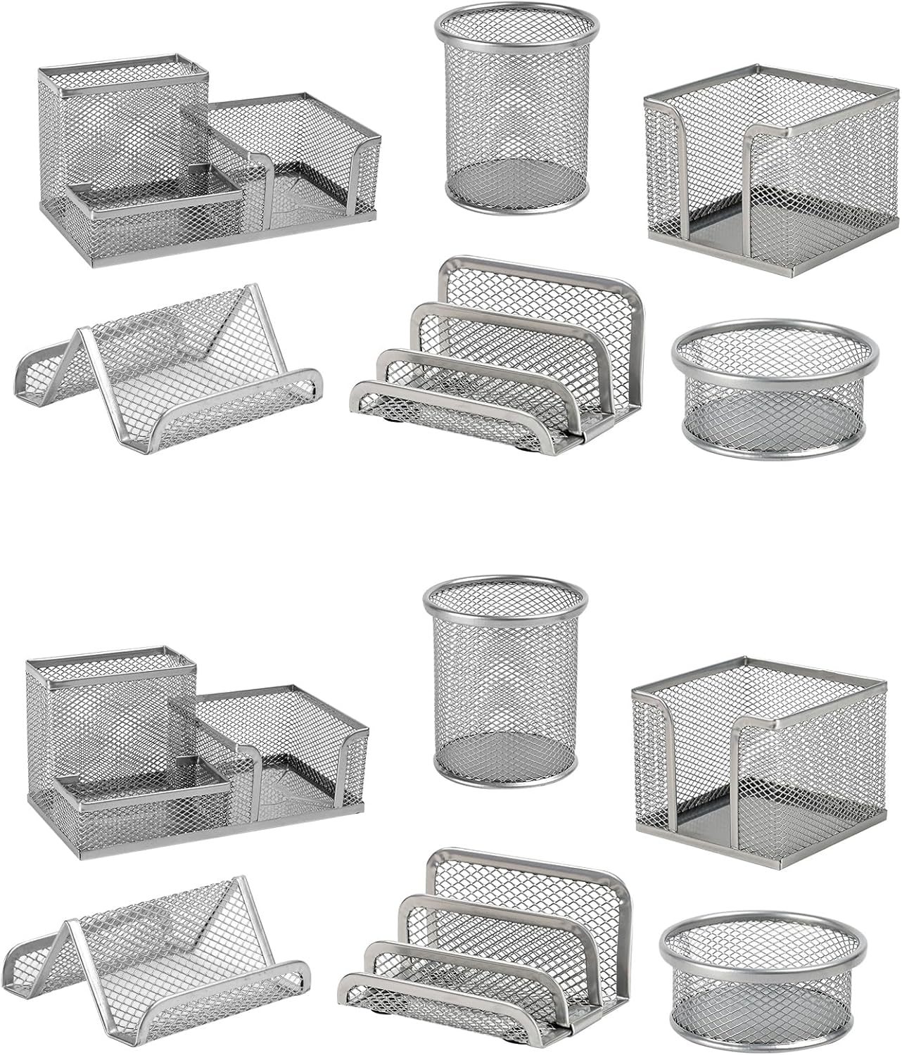 TFTAFAN 2 set Mesh Wire Desk Organizer Set Pen Holder for Desk 3 compartments Pen, Pencil, Business Card, Note, and Clip Holders for Office home school Desktop Supplies (Grey)