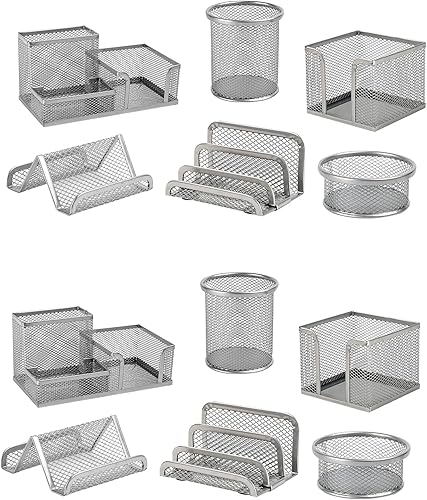 TFTAFAN Juego de 2 organizadores de escritorio de alambre de malla para escritorio, 3 compartimentos para bolígrafos, lápices, tarjetas de visita,