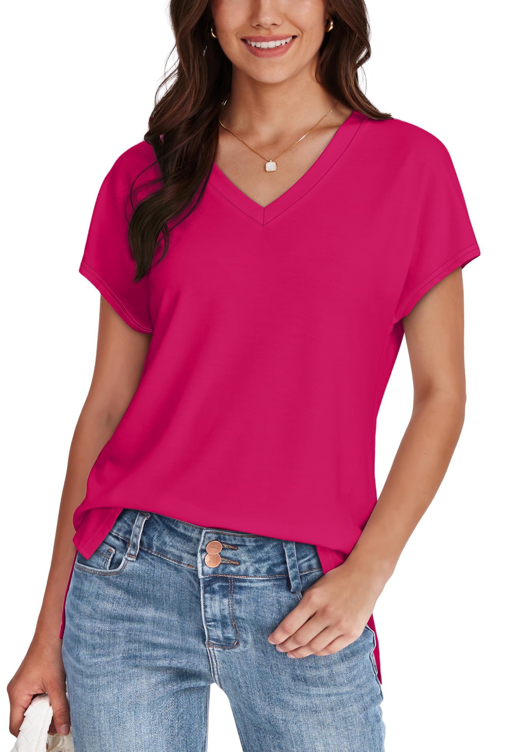 WIHOLL T Shirts for Women V Neck Summer Tops Ladies Short Sleeve Casual Tee - 3