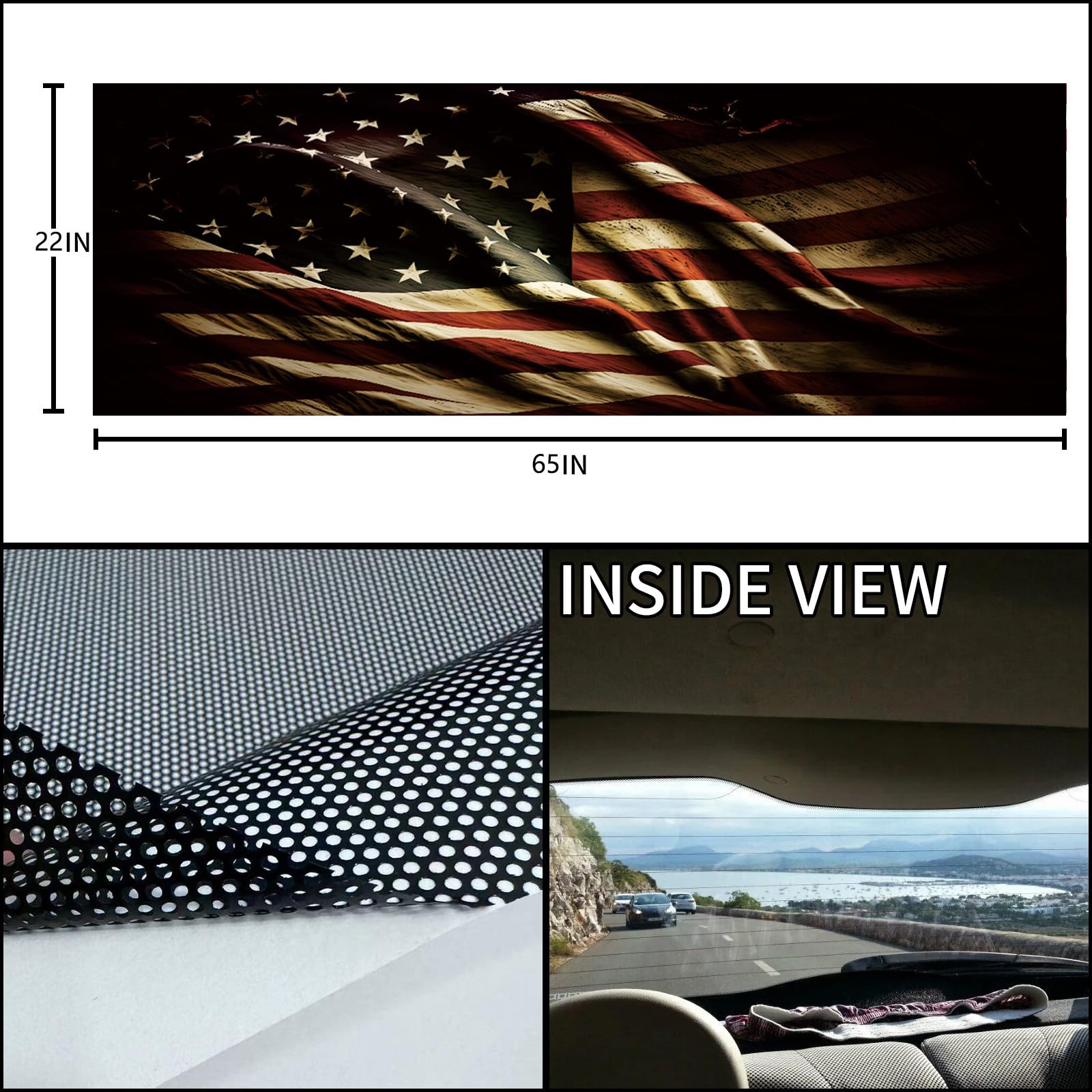 Tobethay Rear Window American Flag Decal For Trucks - 65x22 Inch Vinyl Perforated Sticker, Fits Most Pickup Trucks & SUVs - View #8