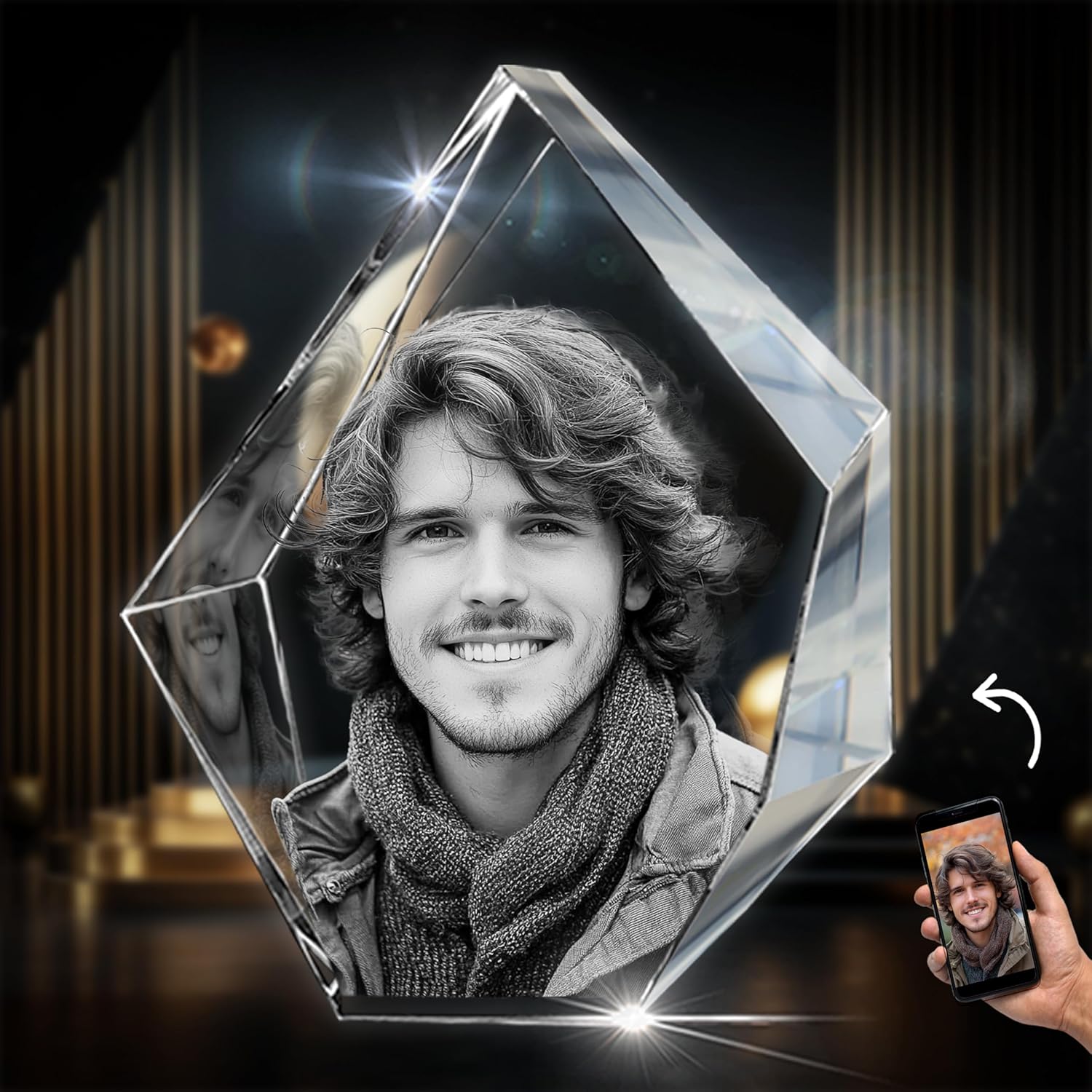 CAPTUR3D 3D Crystal Photo, Personalized Memorial Gifts for Mom, Dad, Wife, Men, Loved One, 3D Laser Etched Crystal, Prestige Custom Glass Picture, Birthday Anniversary Memorial Sympathy Gift