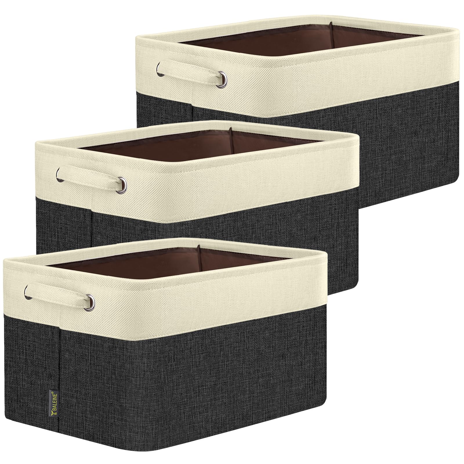 BALEINE 3 Pack Fabric Closet Storage Bins for Shelves, Linen Closet Organizers and Storage, Decorative Baskets for Organizing, Shelf, Clothes, Home, Office (Black, 14''x10''x8.5'')