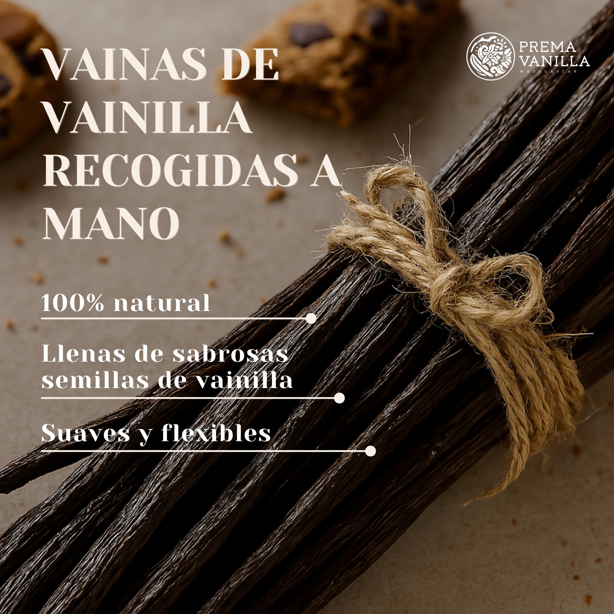 PREMA VANILLA Vainas de Vainilla de Madagascar, Vainas Bourbon de Grado A para la Elaboración de Extracto de Vainilla, Ideales para Cocinar y Hornear, 1 Paquete de 6 Vainas