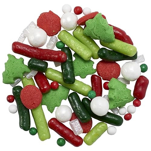 Miniatura 10 de DECOPAC North Pole Fusion Mix Candy Sprinkles 26 onzas estrellas doradas de Navidad árboles verdes bayas rojas chispas festivas comestibles para