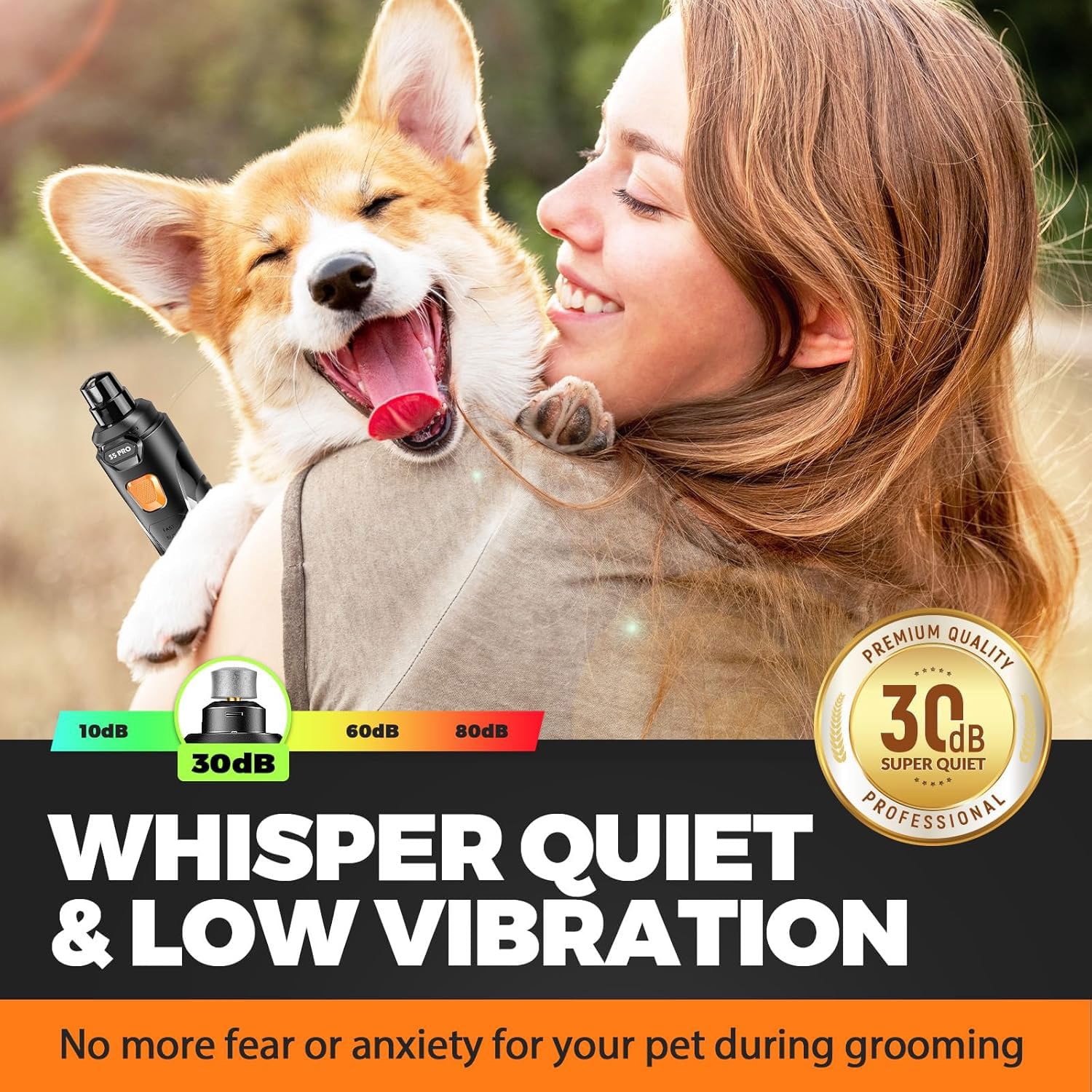 LOPSIC Broyeur à Ongles pour Chien avec 2 lumières LED Puissant Coupe-Griffes à 2 Vitesses avec 2 Roues de meulage Super Silencieux Rechargeable Kit de Coupe-Griffes pour Chiens de Petite et Grande