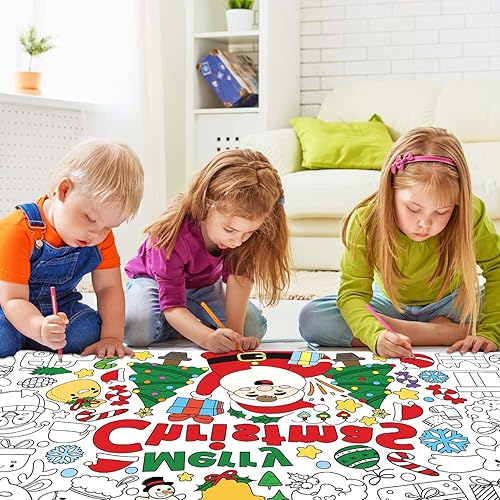 Miniatura 6 de Dvbonike Póster gigante de Navidad para colorear con Papá Noel, nieve, muñeco de nieve, alce, niños, bricolaje, garabatos en blanco, 55.1 x 23.6