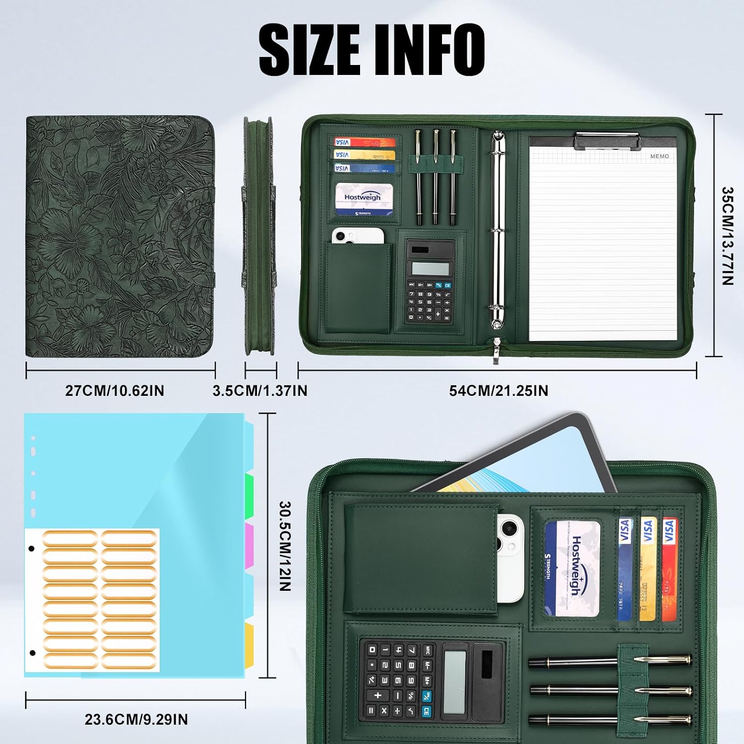 Portfolio Organizer - 3 Ring Binder with Zipper, Vegan Leather Business Padfolio Folder with Notepad Includes 5 Dividers with 10 Pockets for Documents Files for Men Women