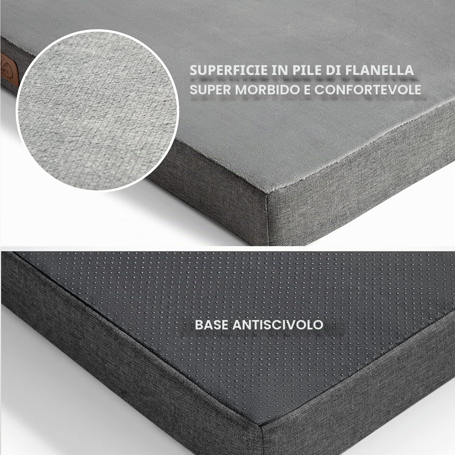 Bedsure Cuscino per cani in memory foam, tappetino per cani, misura grande, ortopedico, materasso per cani, lavabile e antiscivolo, letto per cani interno, grigio, 89 x 56 x 8 cm