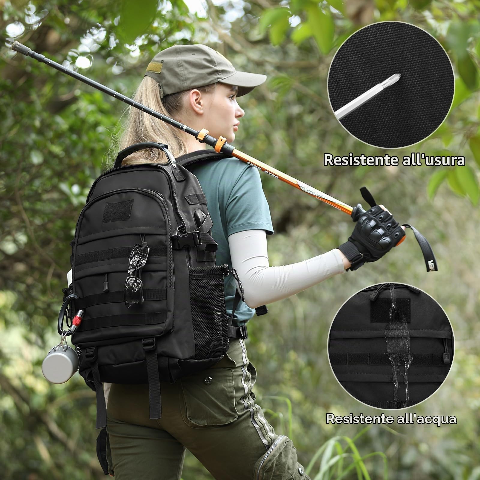 VINBAGGE 35L Zaino Tattico Militare Molle Zaino Moto Unisex Multifunzione da Assalto per Caccia Campeggio all'aperto Viaggio Escursionismo,Nero