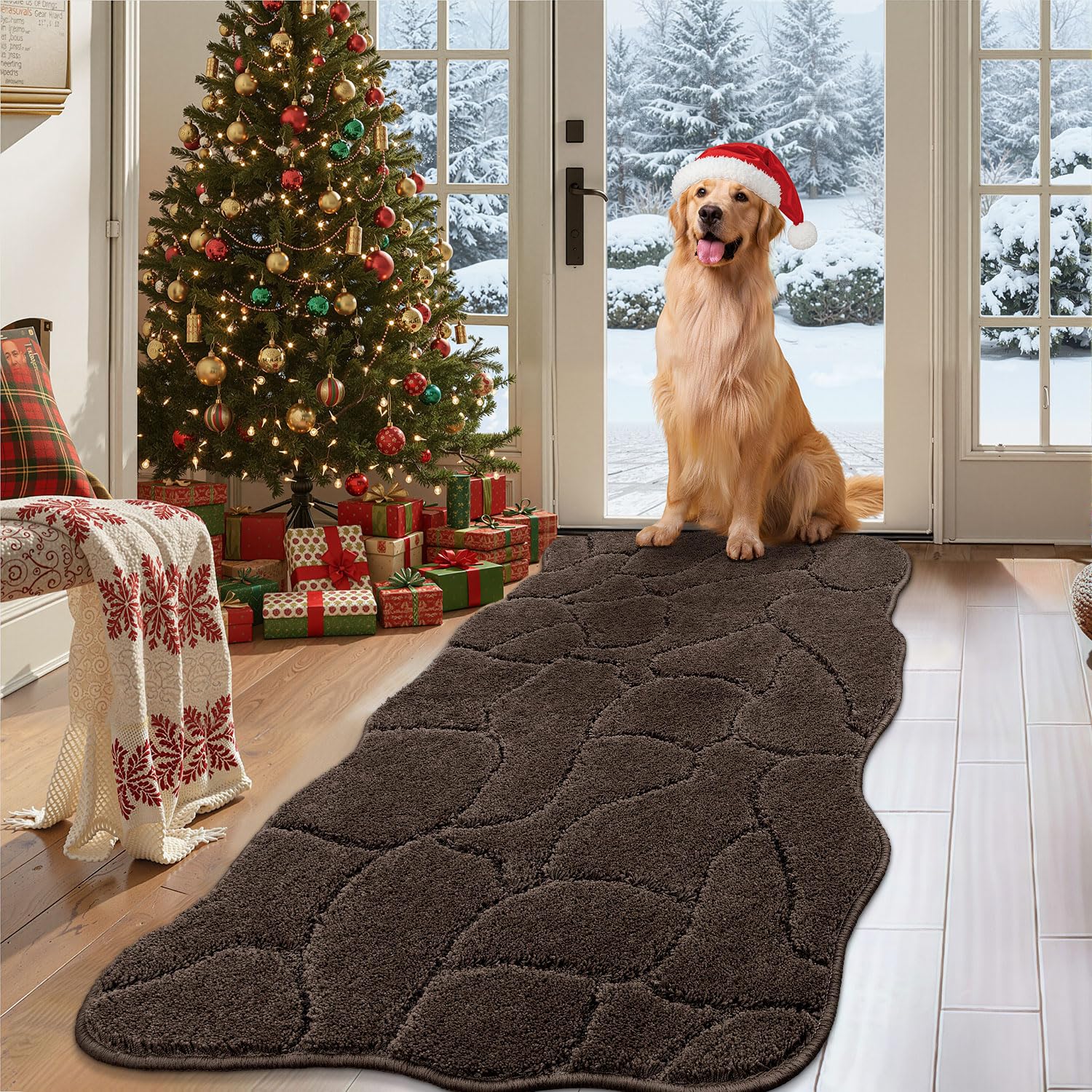 Large Dog Door Mat for Muddy Paws, 22x47 Absorbent Dirt Trapper Long Door Mat, Non-Slip Washable Mud Mat for Dogs, Polyester Microfiber Soft Pet Rug