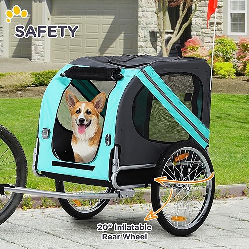 Vista 34 de Aosom Remolque de bicicleta para perros, carrito de mascotas, accesorio de transporte de carga para viajes con 3 entradas, ruedas grandes para Rojo
