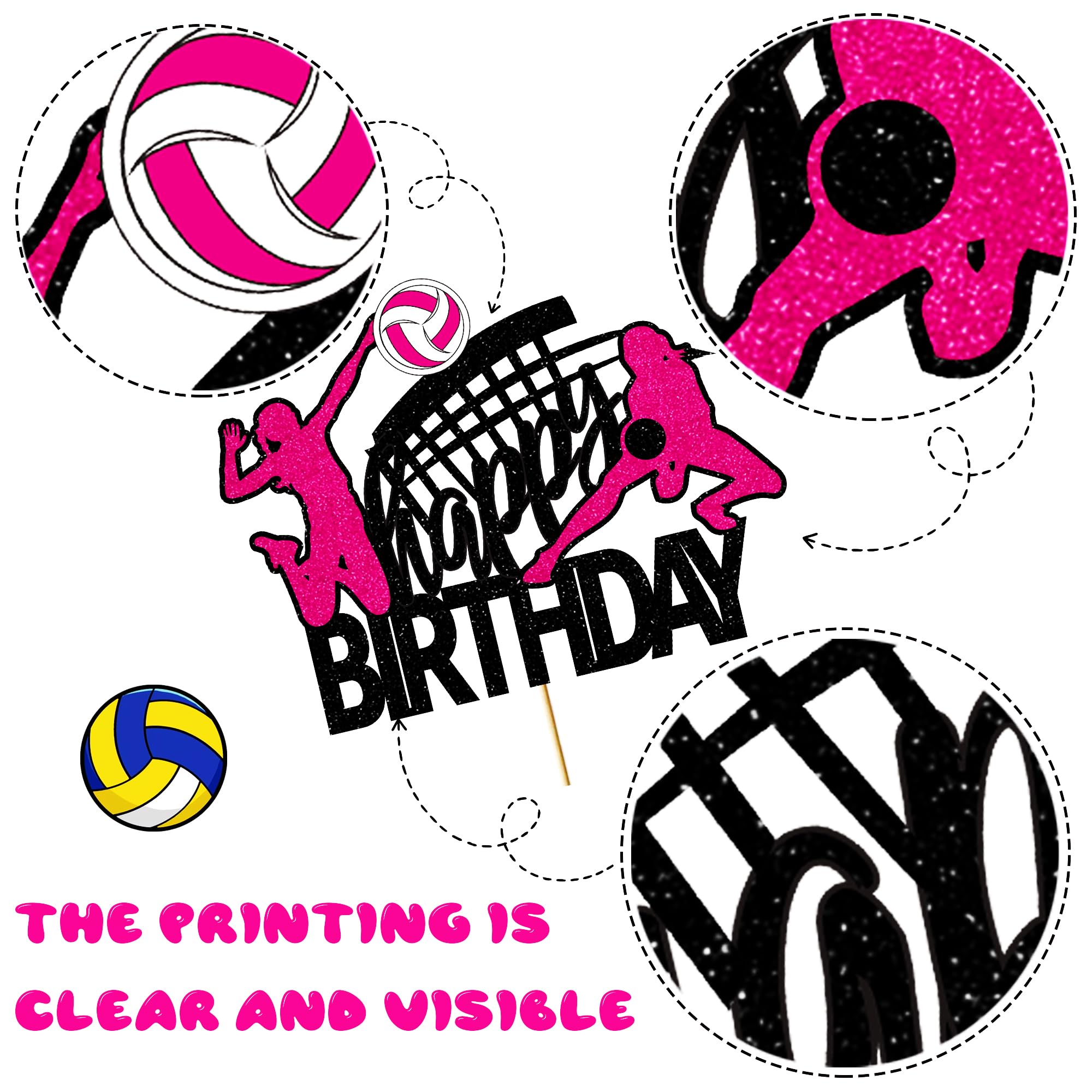 Volleyball Birthday Cake Topper - Glitter Purple & Gold, Sports Theme Cake Decoration, 5.7 Inch, Food Safe - View #3