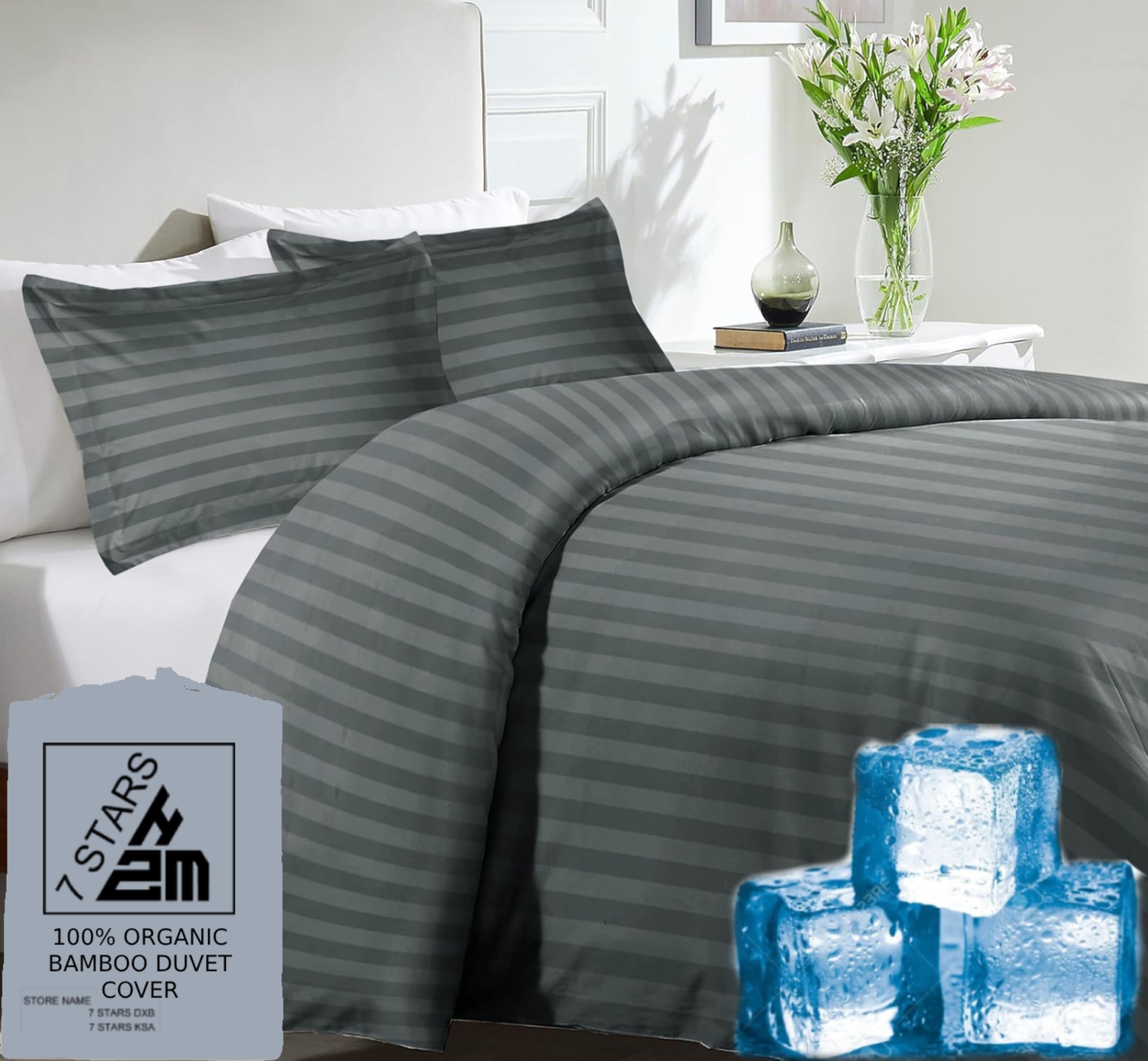 Bamboo Duvet Cover Super King Size 260x220 cm With Button Closing and Corner Ties 400TC Cool, Anti-Allergic, Soft and Silky – Gray Duvet cover 260x220cm Gray