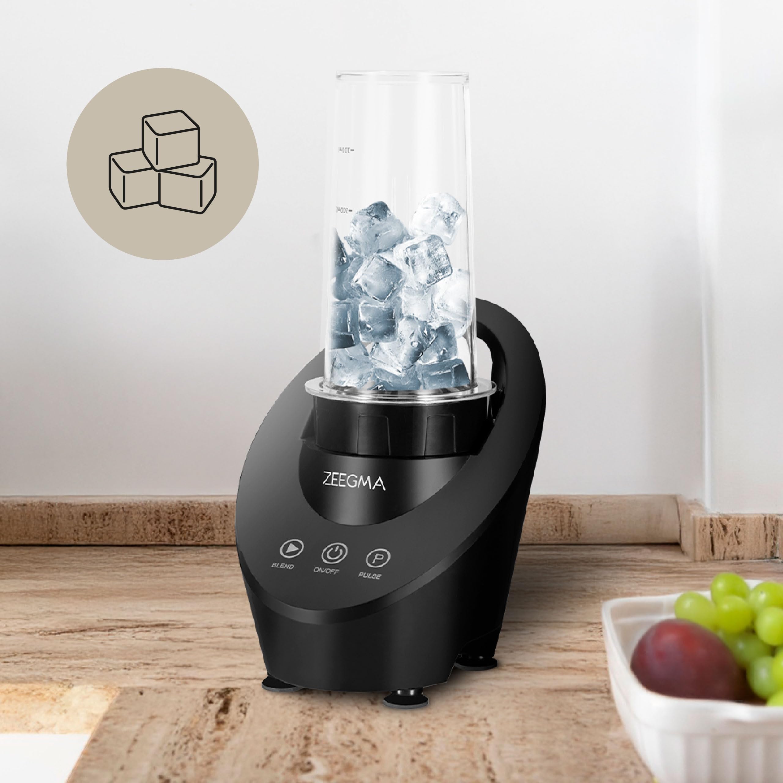 ZEEGMA Vitamine Ferro Mini Frullatore Portatile 200 W | Azionamento Magnetico, 2 Bottiglie da 300 ml, 2 Velocità, per Cocktail, Frullati, Ghiaccio e Noci