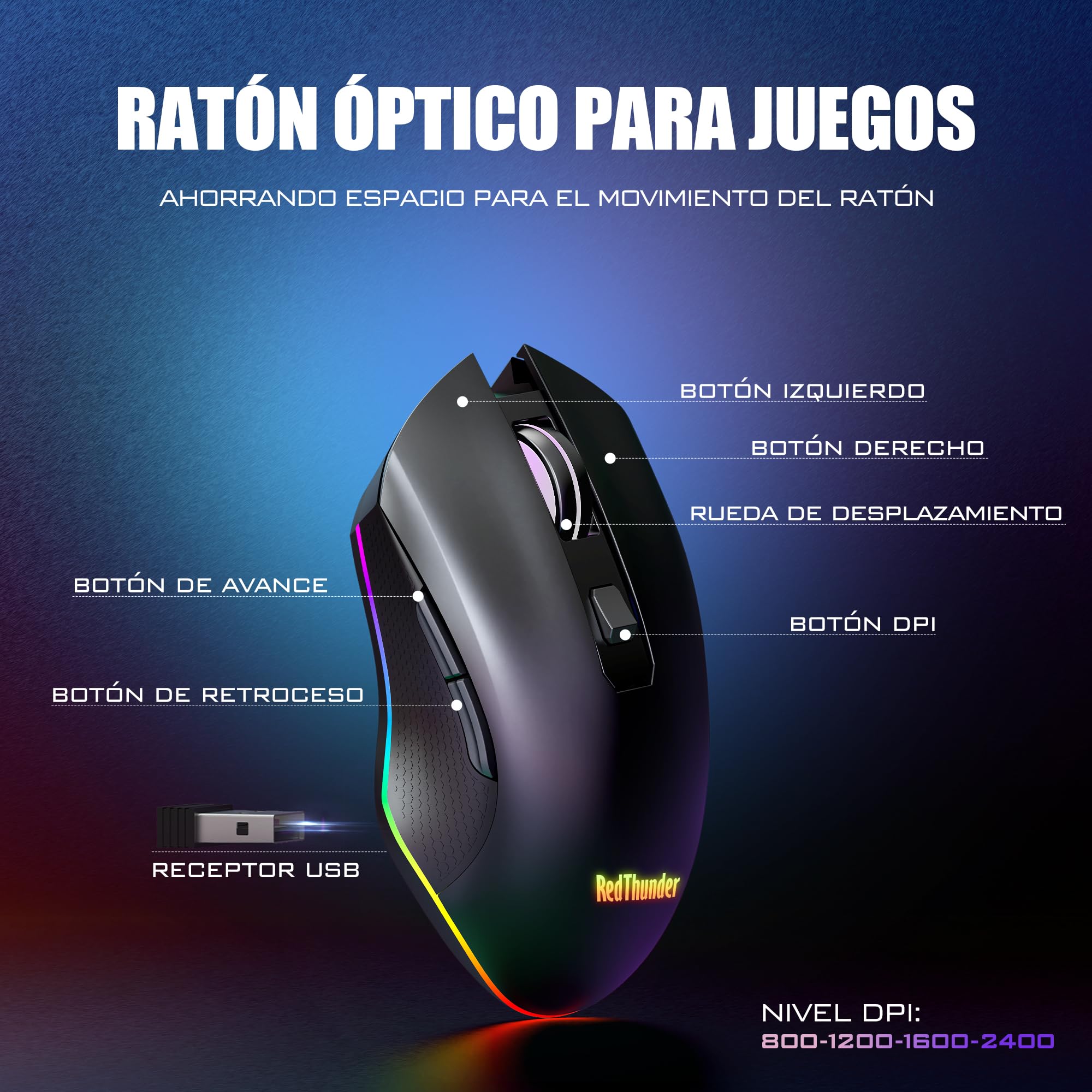 RedThunder K20 TKL Teclado Gaming Inalámbrico, Retroiluminación RGB Ajustable y Batería Recargable, Diseño Compacto con Disposición QWERTY ES y 6 Teclas Multimedia, Teclado USB para PC/Mac (Negro)
