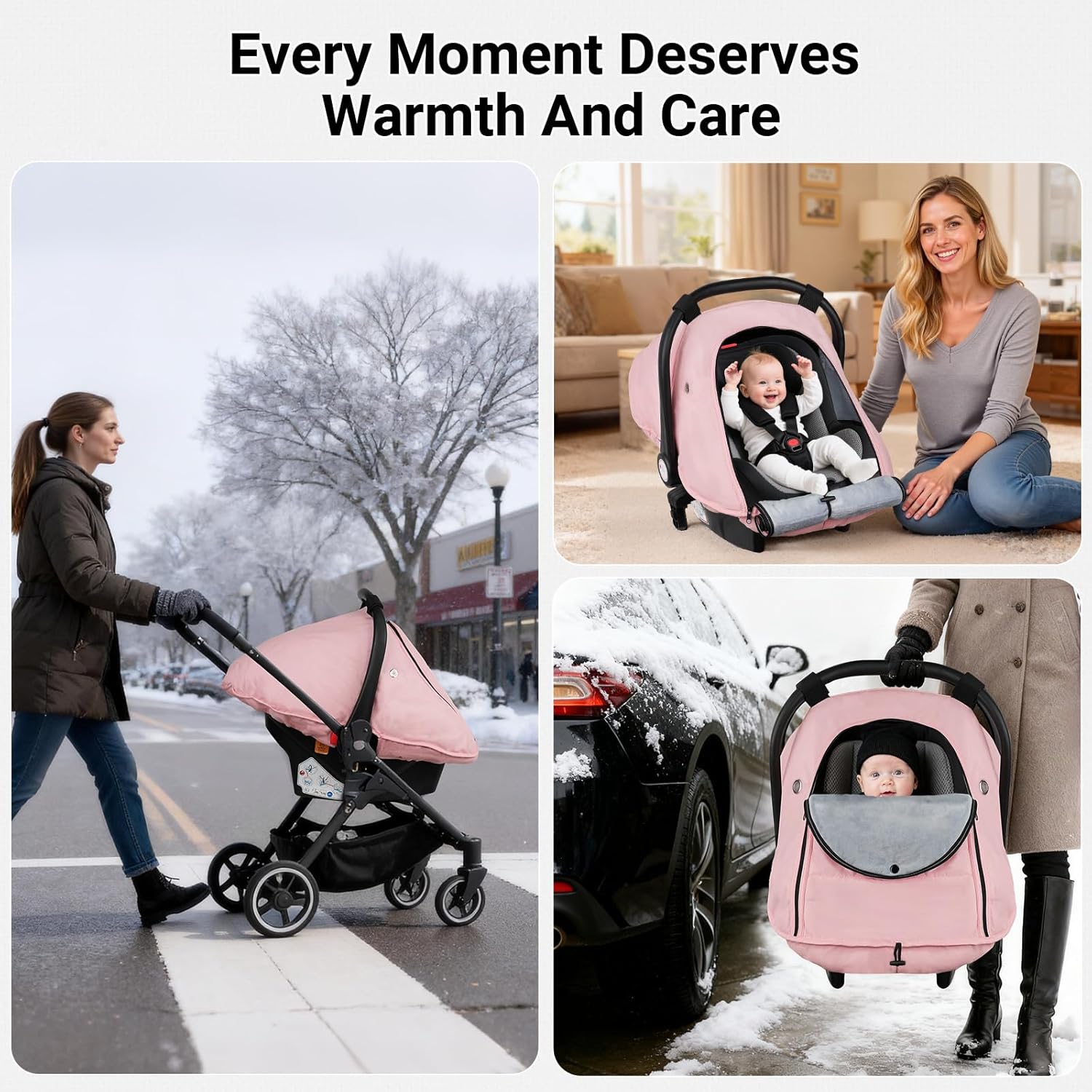 Metplus Winter Car Seat Cover Baby,Waterproof Carseat Covers Baby Boy Girl,Breathable Infant Car Seat Cover Canopy,Windproof and Warm Stroller/Carrier Covers for Winter Newborn Essentials,Pink - Image 7