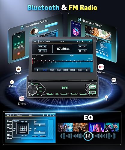 Miniatura 3 de Estéreo de coche con pantalla táctil de un solo DIN, estéreo de coche con pantalla abatible de 7 pulgadas con receptores de audio Bluetooth