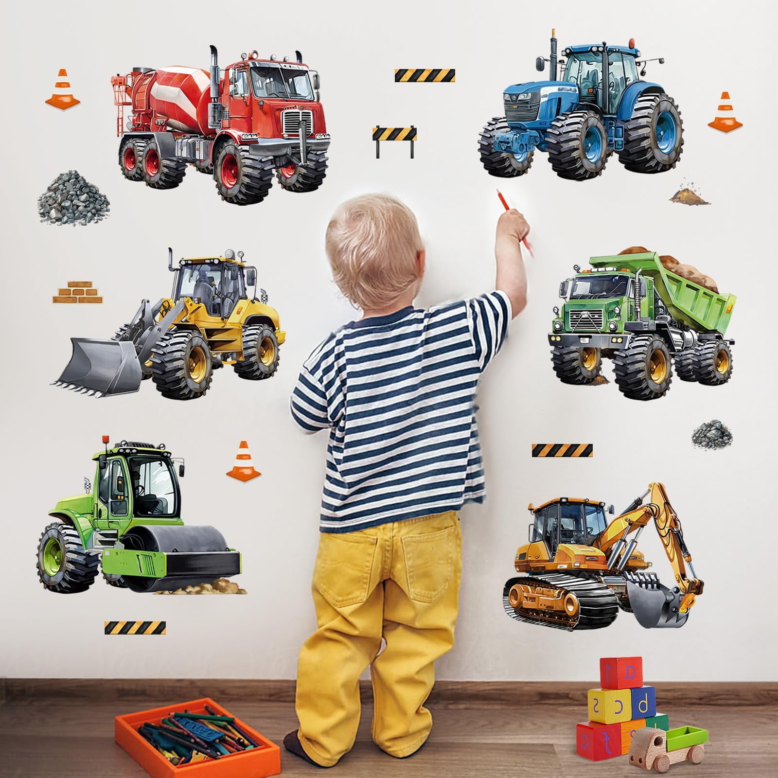 C CATWALLART Construction Cars Wall Decals,Tractor Car