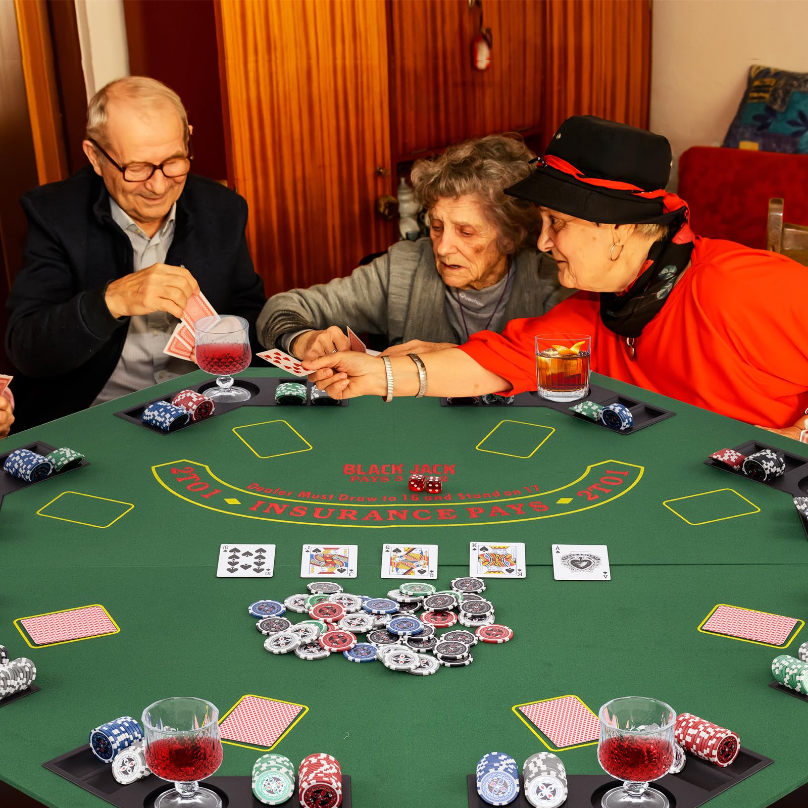GOPLUS Mesa de Póker Portátil para 8 Jugadores, Tablero de Juego de 120 CM con Portavasos y Bandejas para Fichas, Bolsa de Transporte, Base Antideslizante, Diseño para Juegos en Familia, Casino