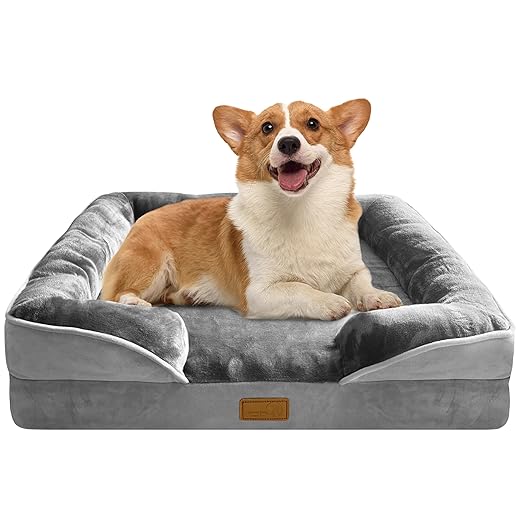 Orthopedic Dog Bed with Sides - Dog Sofa Beds for Medium Dogs, Supportive Foam Pet Couch Bed with Washable Removable Cover, Waterproof Lining and Non-Slip Bottom, Grey - M