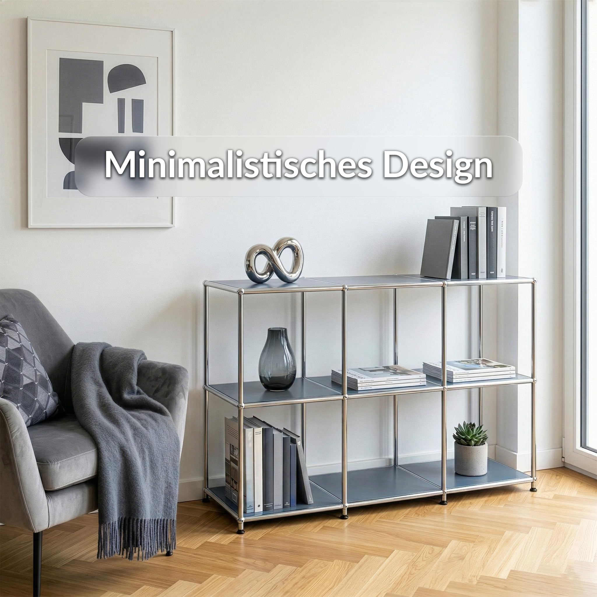 KARAT Regal - Grau 116x40x82cm - 3 Ablagen Metallregal - Sideboard & Lowboard - Offenes Bücherregal - Würfelregal - Concept Epure MK-018