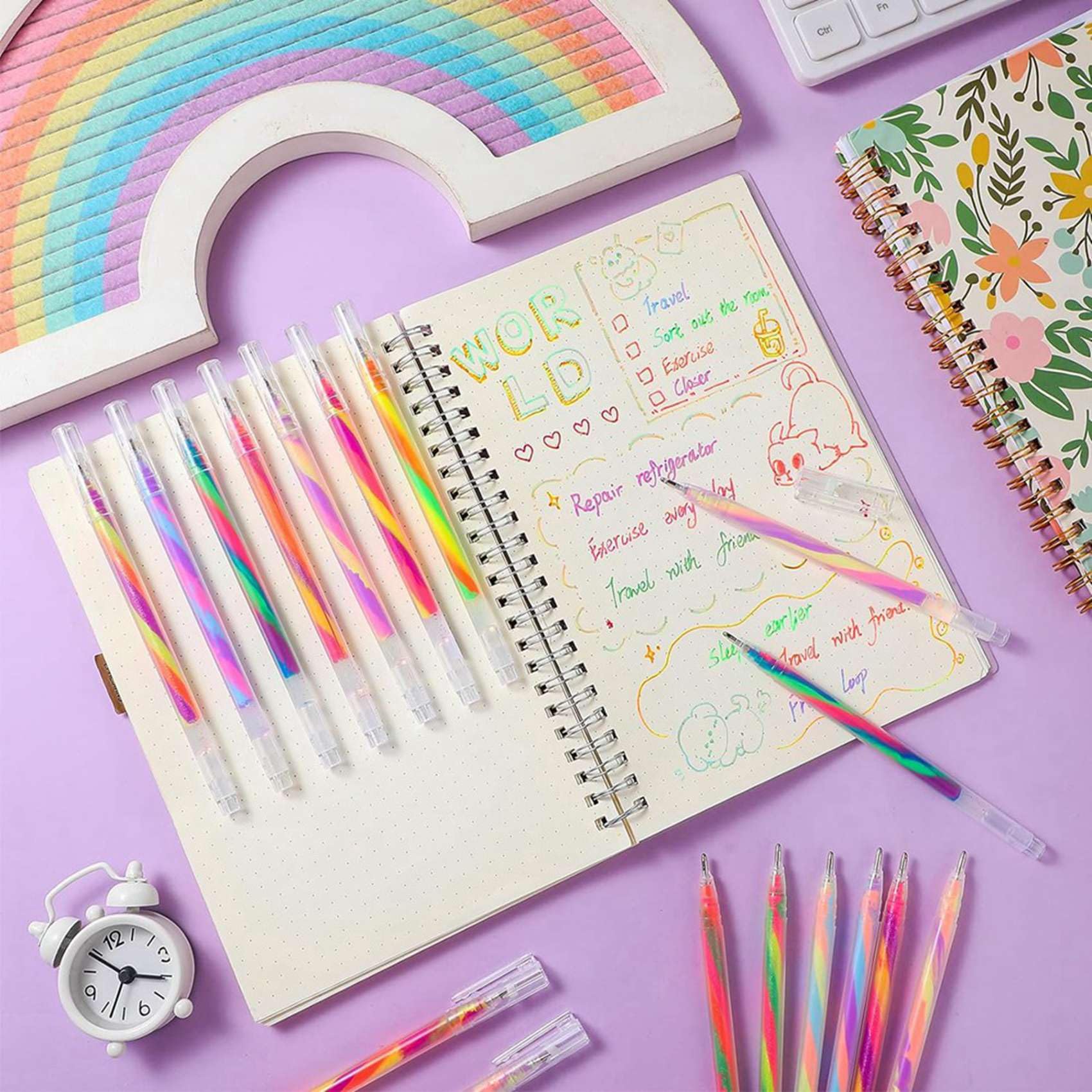 72 Stylos à Gel Arc-En-Ciel à Changement de Couleur, Stylos à Gel à Paillettes, Stylos Arc-En-Ciel pour Livre de Coloriage pour Adultes