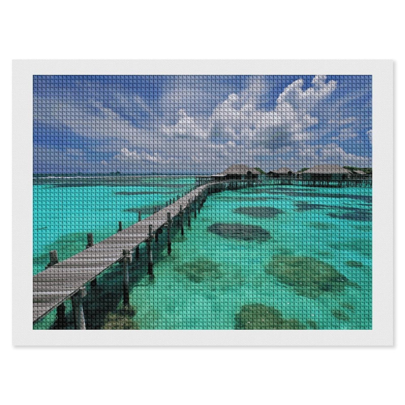 NONHAI Diamond Painting Kits for Adults - DIY Diamond Art Kits for Beginners - Full 5D Paint Drill Diamond Dots Paintings- Maldives Scenery Diamonds Pictures Gem Art and Craft Wall Decor 12"x16"