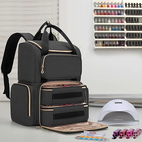 Vista 24 de Luxja Mochila organizadora de esmalte de uñas con capacidad para 70 botellas, Gris, Moderno