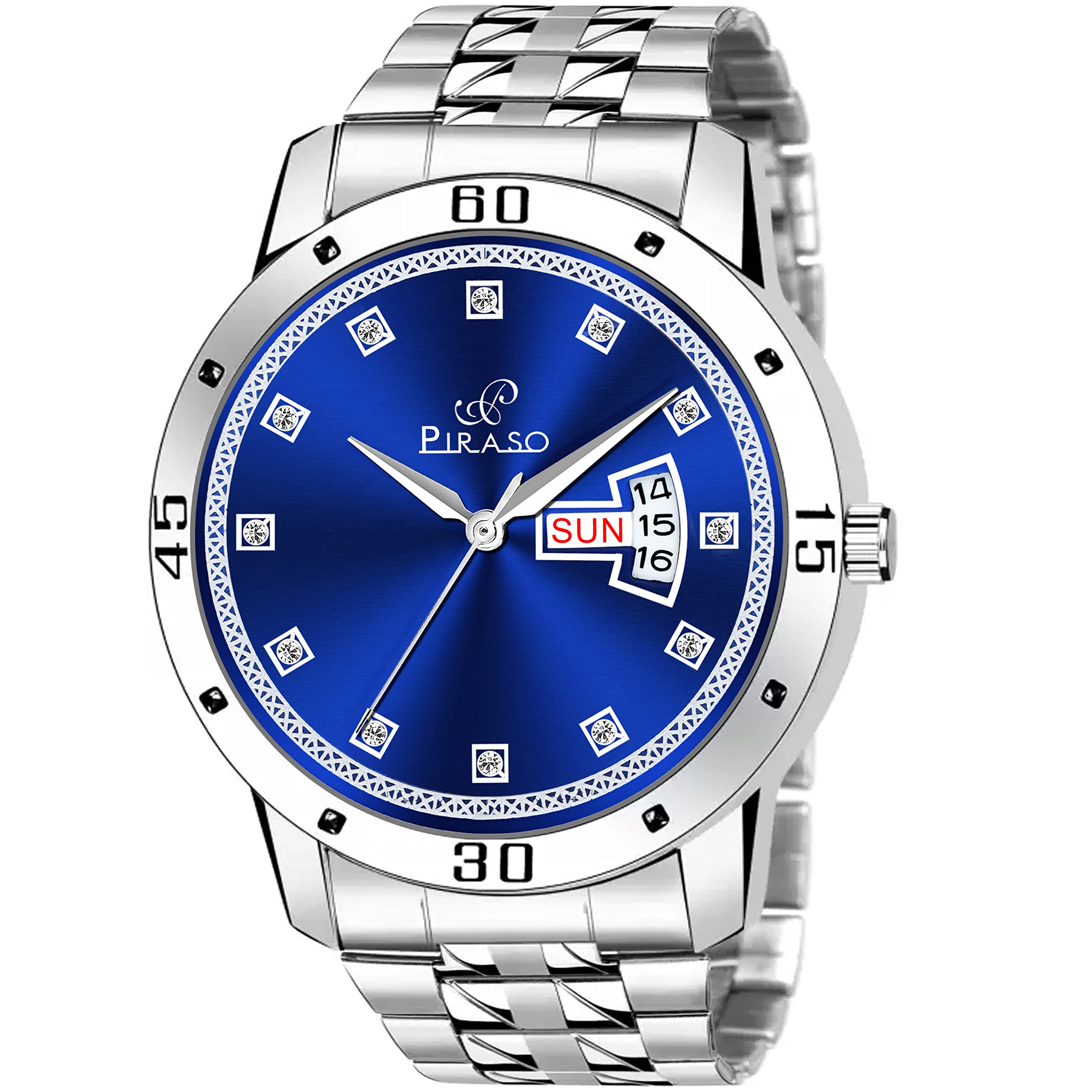 PIRASO Analog Day&Date Working Display Blue DIAL&Silver Chain Watch for Men & Boys (B0BT9QD71G) Amazon Price History, Amazon Price Tracker
