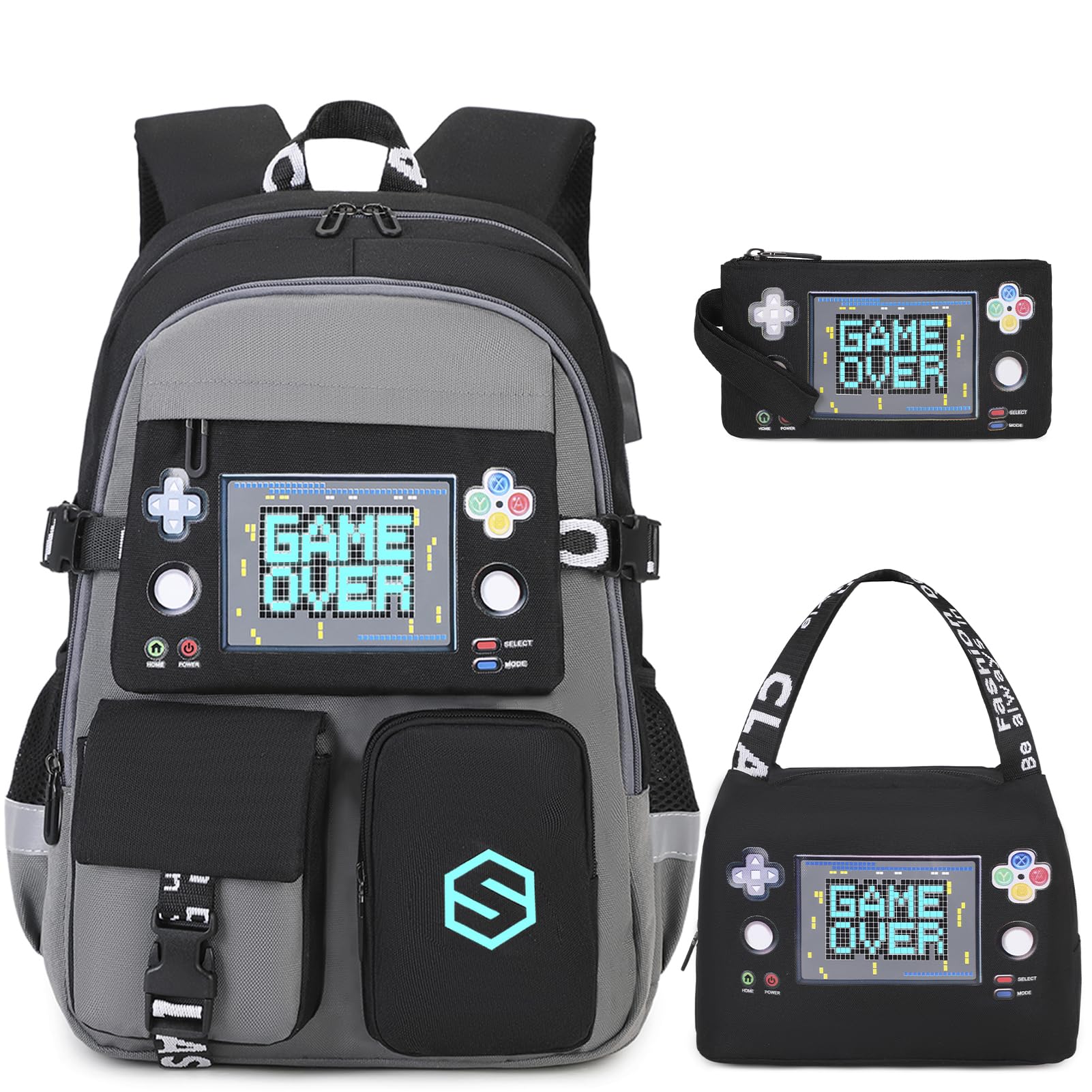 Scothen Boys Backpack, Cool Luminous School Backpacks for Boys with Lunch Bag Pencil Case, Kids Backpack Kindergarten Elementary Middle School Book