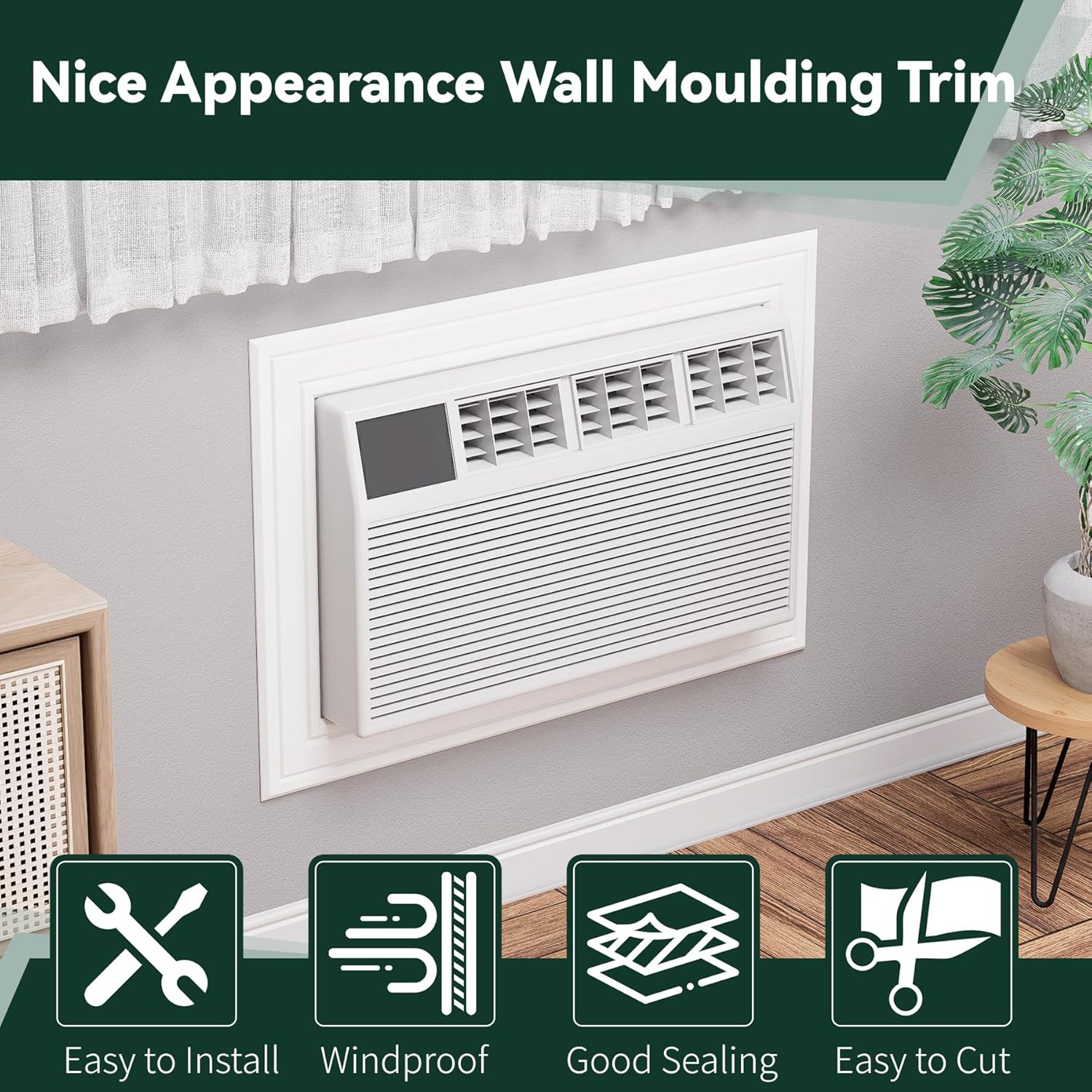 Flehomo Through The Wall AC Trim, Adhesive Trim for Through The Wall Air Conditioner Units, Foam Sealer Gap Trim, Windproof & Nice Appearance