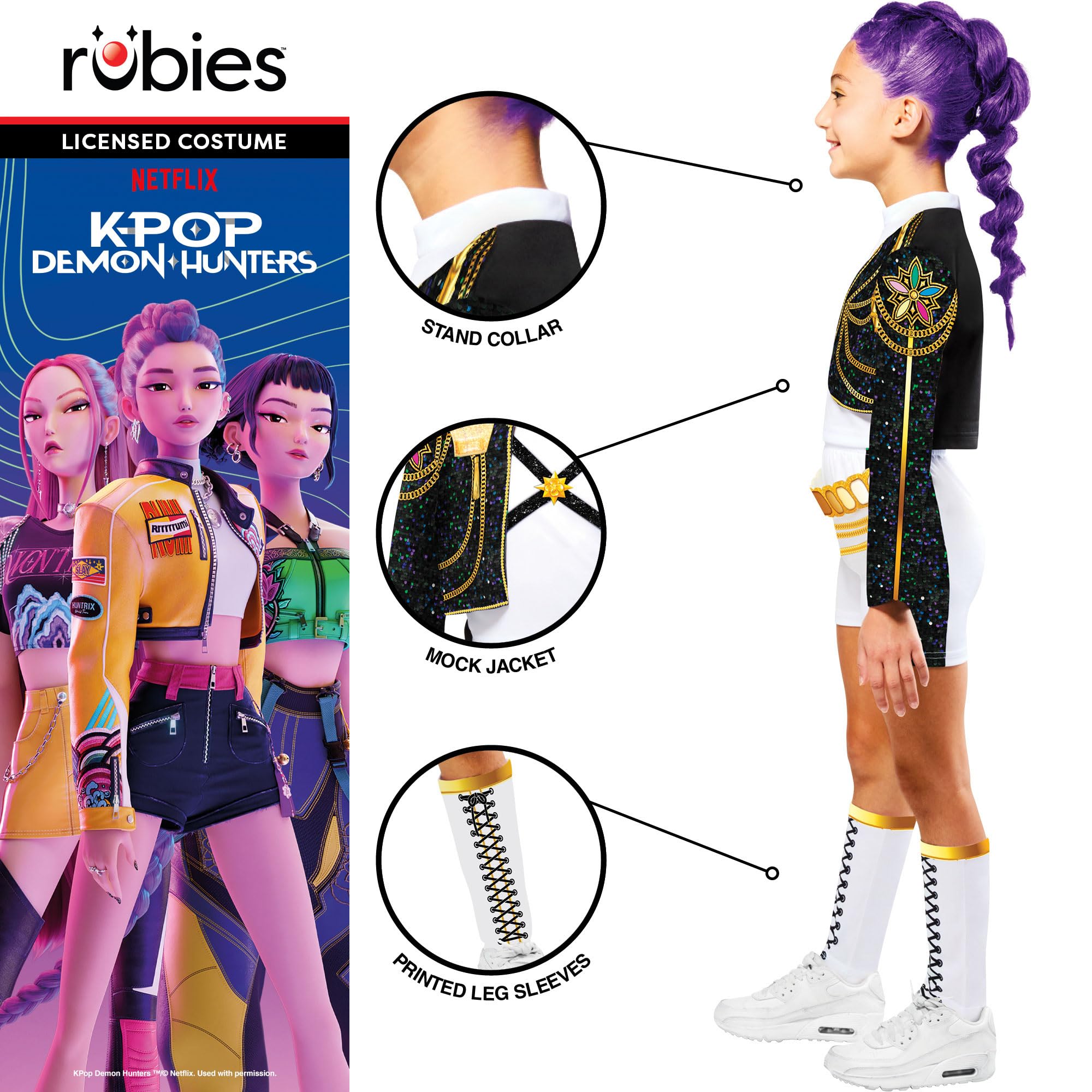 Rubies Official Netflix K-Pop Demon Hunters Deluxe Rumi Golden Child Costume, Kids Fancy Dress, Size Age 6+ Years - Image 4
