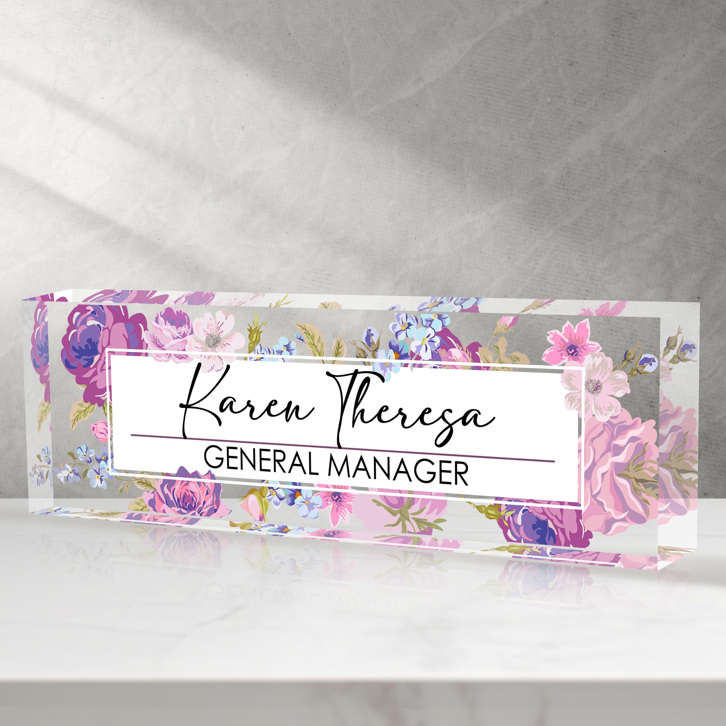 Custom Office Name Plate for Desk, Personalized Gifts for Women, Appreciation Gifts for Employee Coworkers Boss Teacher, Office Accessories (Hundred Flowers)