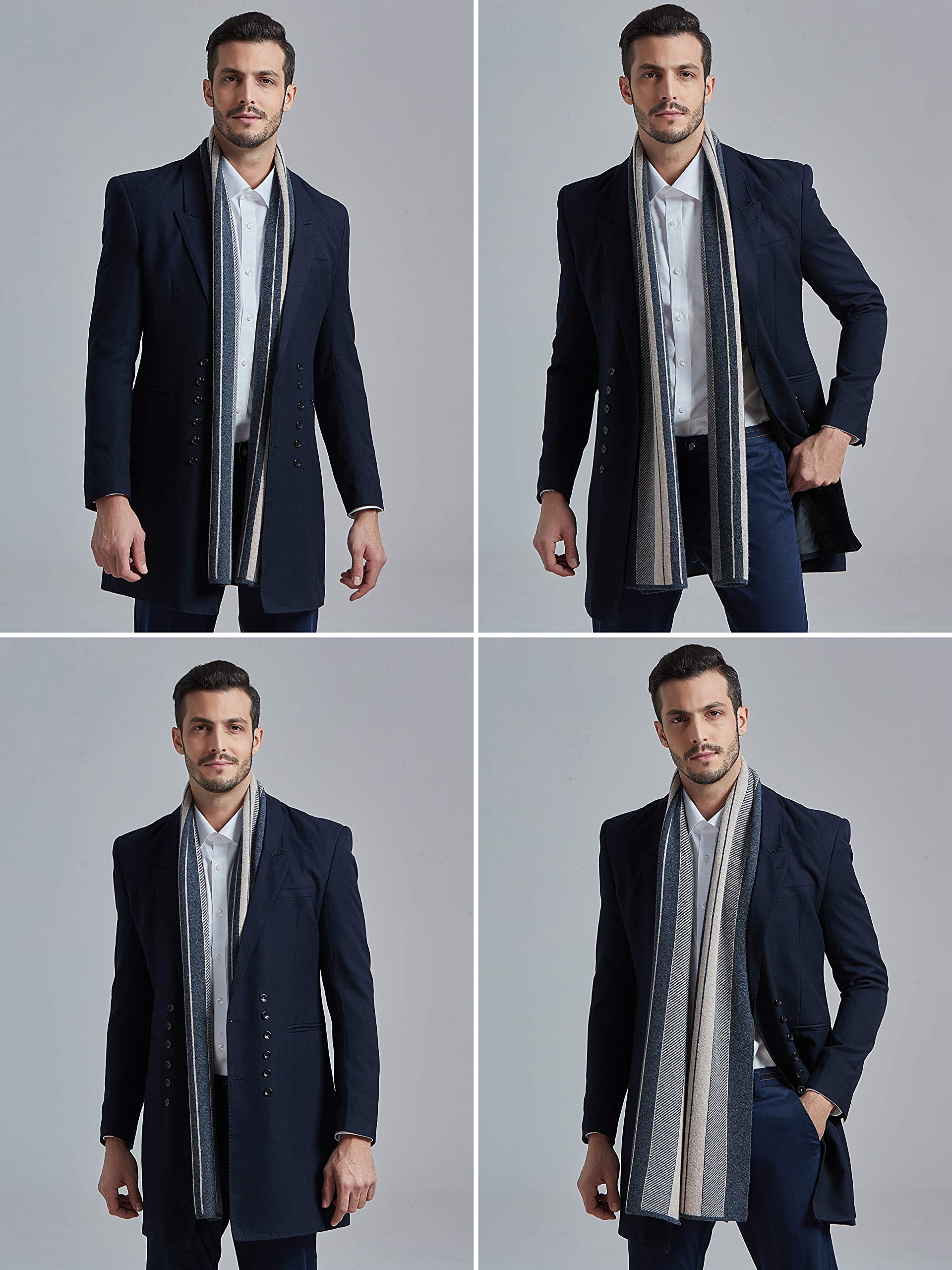 Elegante Sciarpa Cashmere da Uomo con 35% Cashmere e 65% Lana Misto Sciarpa a Maglia di Lana da Uomo Super Calda Morbida Casual Business - a Quadretti a Righe