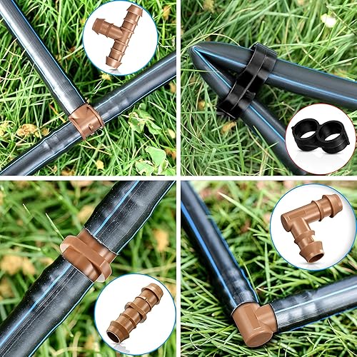 Miniatura 5 de Kit de accesorios de riego por goteo de 34 piezas, juego de tubos de 12 pulgada, 2 interruptores, 8 camisetas, 8 acoplamientos, 8 codos y 8 tapones