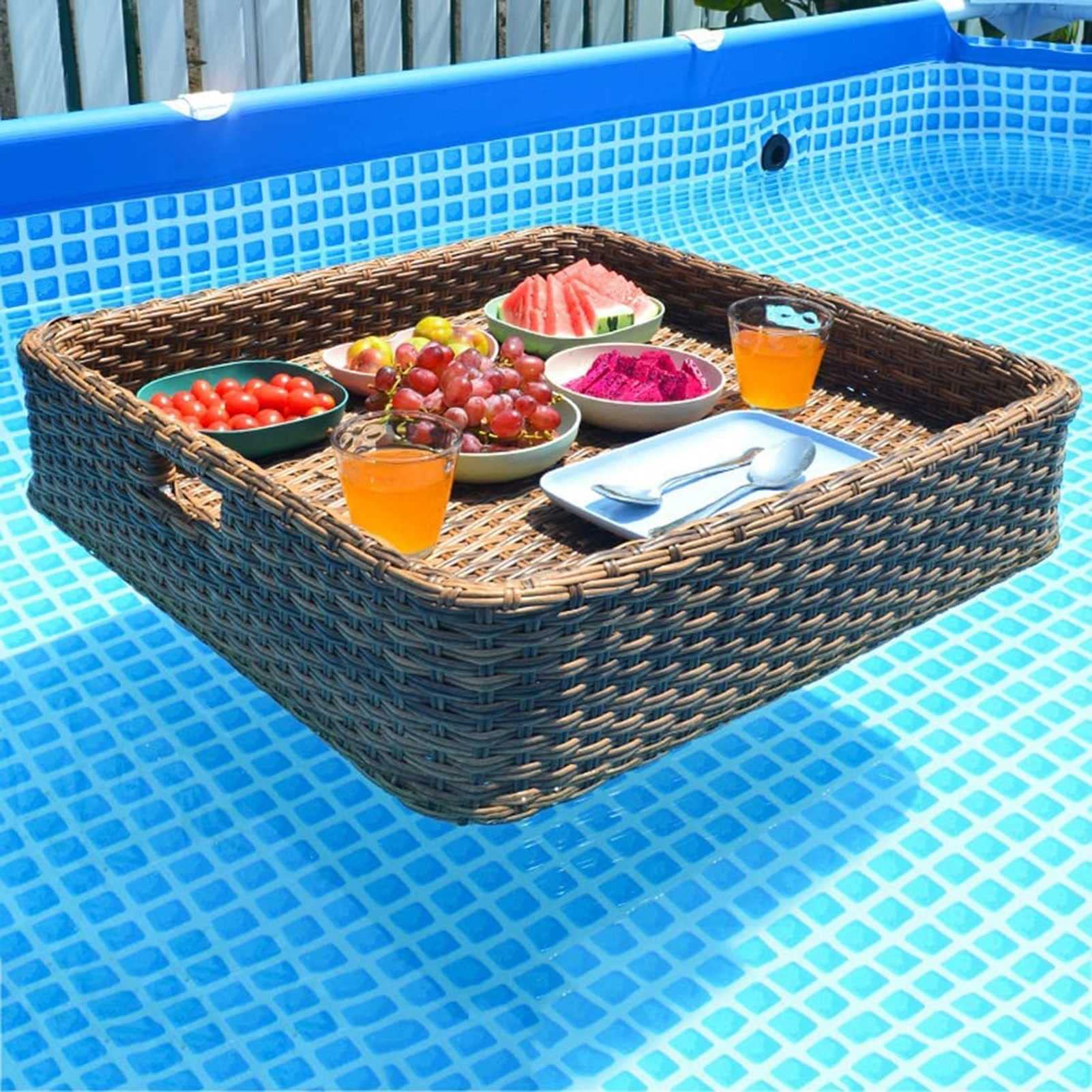 Swimming pool floating bar, Floating Serving Tray Rattan - Square Floating Serving Tray