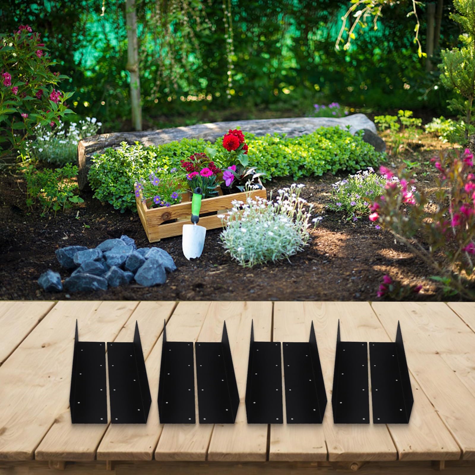 QOXEZY Staffe angolari rialzate per aiuole da giardino con viti per letti alti 50-61 cm, confezione da 4, nero, connettori metallici in lega di acciaio