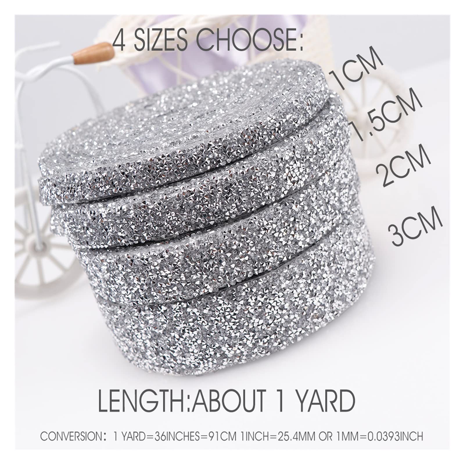 ACiyD Mehrzweck-3-Yards-Nähborte, Kristallmotiv, glänzendes Harz, Strassbandapplikationen für Kleider, Kleidung, Schuhe, 1/1,5/2/3 cm, zum Basteln von Geschenkverpackungen (Transparent Weiß 1,5 cm)