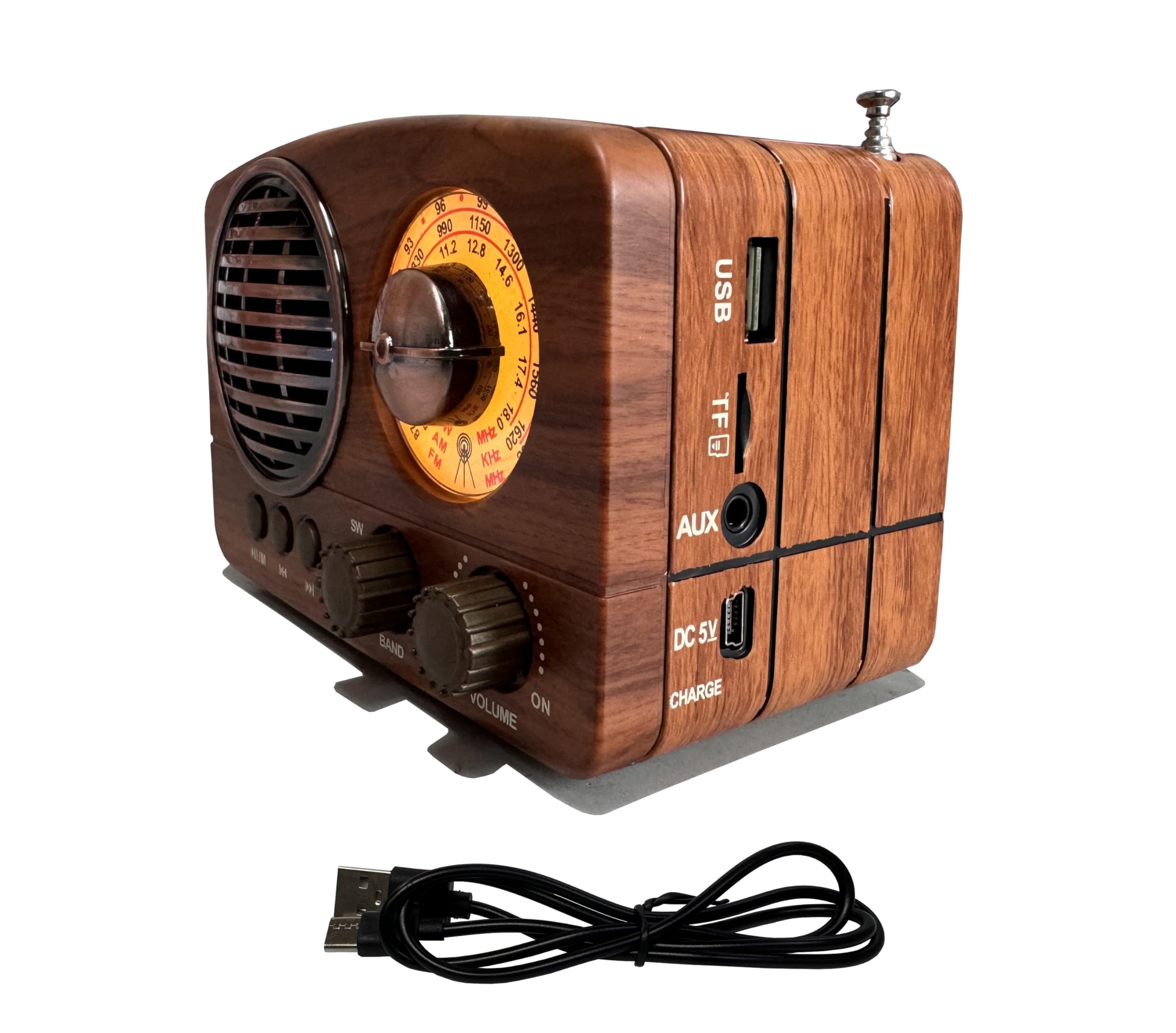 Yageking M-1161BT Portable Retro Radio FM AM SW, with Bluetooth, Rechargeable Battery, Support TF Card, USB Playing