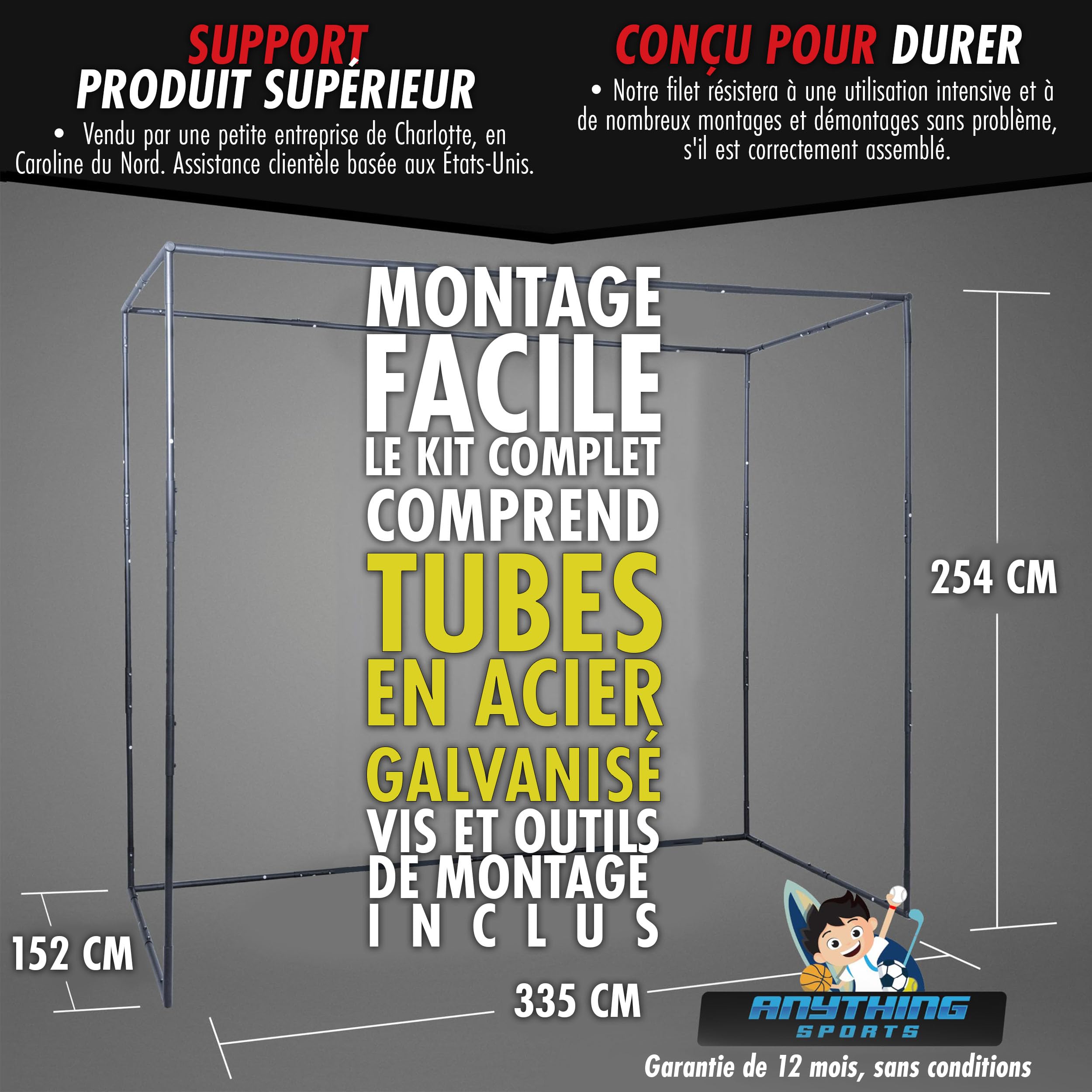 Anything Sports - Boîtier De Simulateur De Golf avec ÉCran D'impact 4k Et Filet De Protection - Cage D'entraînement Intérieure Complète - Structure en Métal
