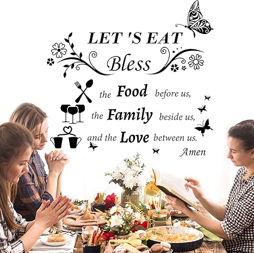 Miniatura 7 de Calcomanías de pared para cocina, cena, oración, calcomanías de pared de vinilo con citas de cocina, calcomanías de pared con texto en inglés "Let's