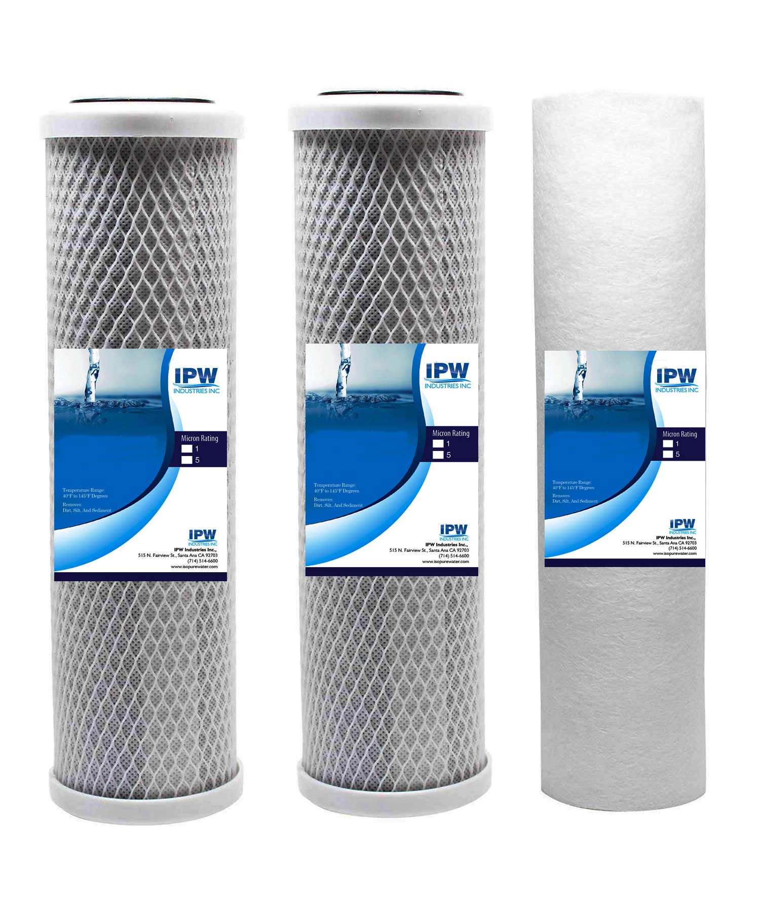 IPW Industries Inc3-Pack Replacement Filter Kit for Krystal Pure KR15 RO System - Includes Carbon Block Filters & Polypropylene Sediment Filter