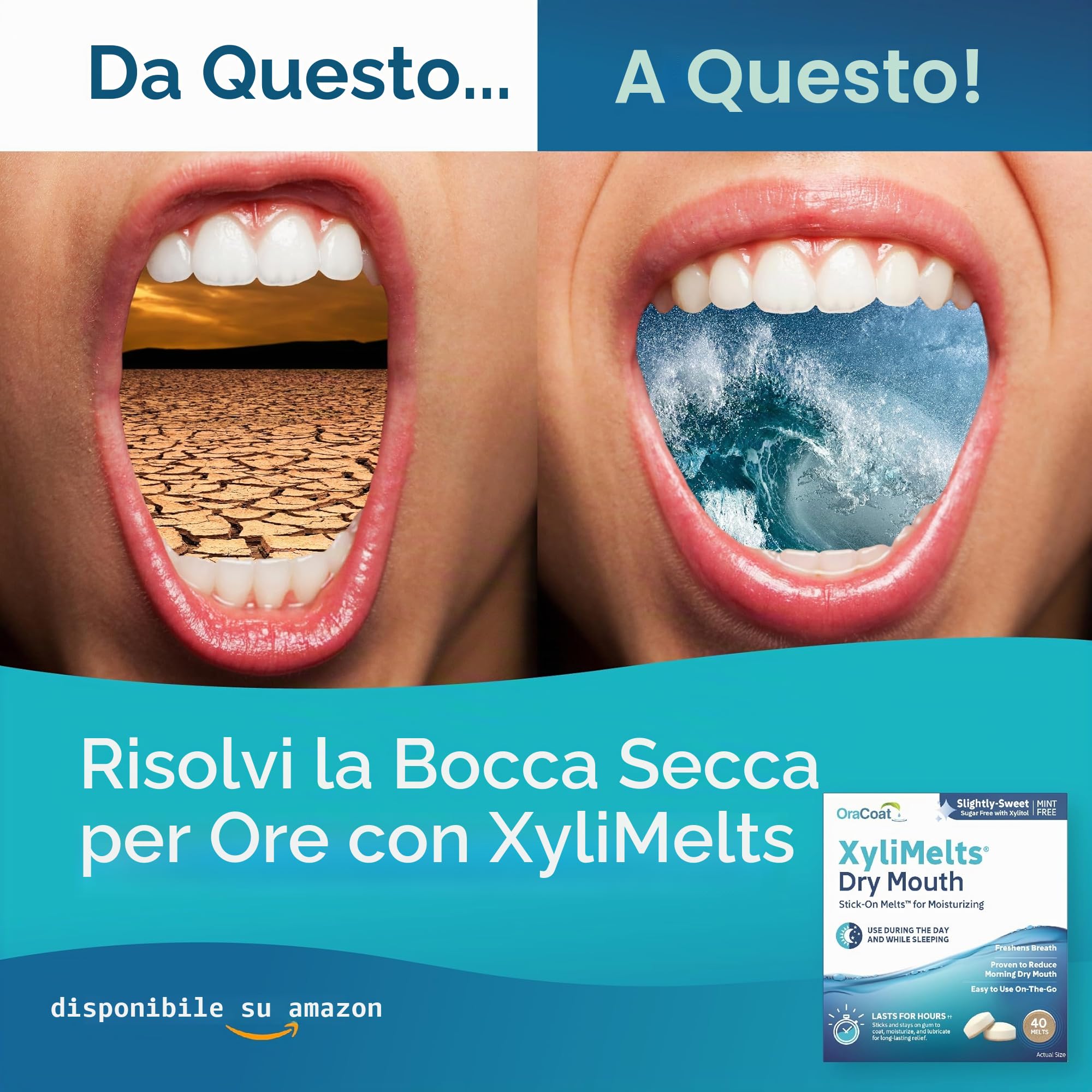 XyliMelts Natura, 80 pezzi, pastiglie adesive contro la secchezza delle fauci notturni, idratano la bocca durante il sonno per 4-8 ore, con xilitolo: sapore leggermente dolciastro, contro la bocca