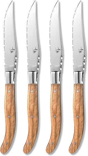 Miniatura 2 de SENBON Cuchillo de carne de 4 piezas de práctico cuchillo de mesa de madera de olivo mango de 420 hojas embalaje de caja de madera