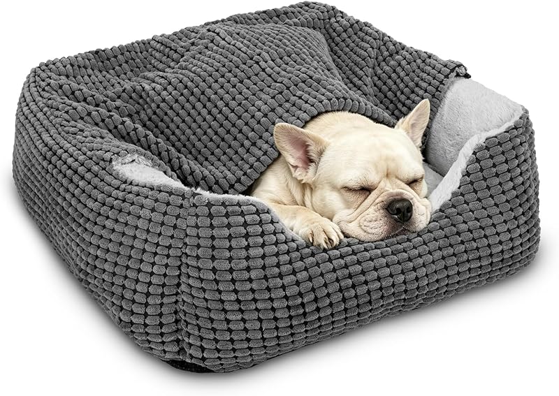 Cama Retangular para Cães e Gatos com Toca e Cobertor, Tecido Macio e Lavável à Máquina GASUR, 63,5 x 53,34 x 20,32 cm, Cinza