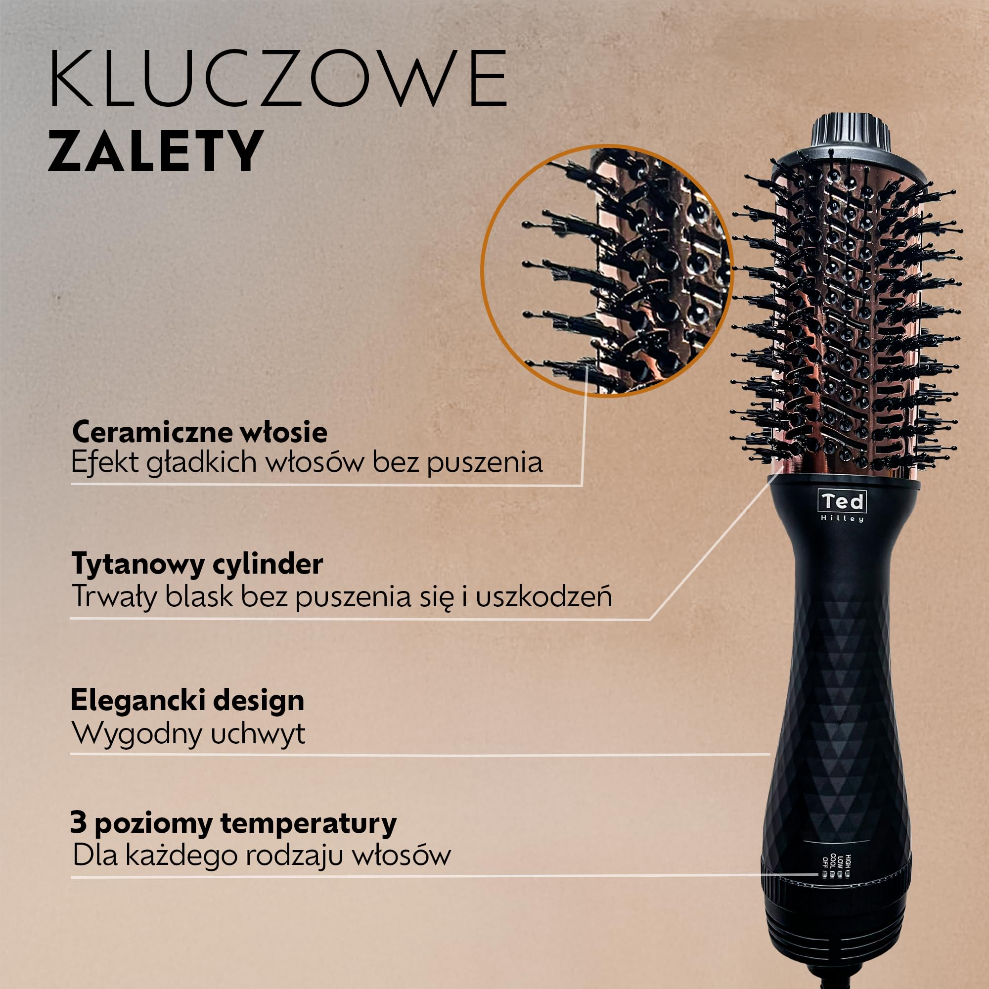 DuoStyle tytanowa szczotka do piany – profesjonalna szczotka do suszarki do włosów i klimatyzator 2 w 1, najlepsza szczotka do suszarek, technologia jonowa szczotki termicznej, Blow Dryer