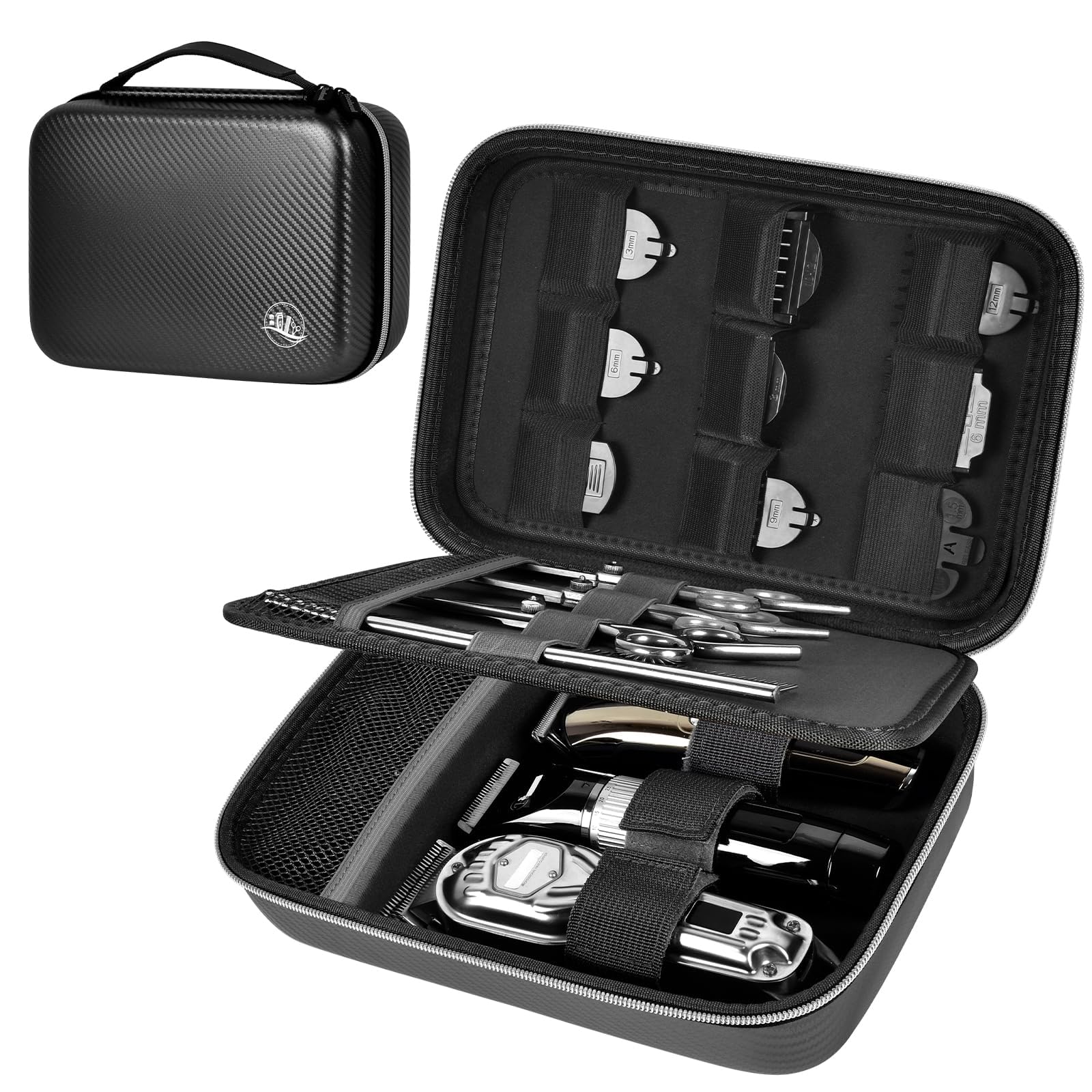 Boobowl Haarschneider Zubehör Tasche für Clipper und Zubehör, Men Hair Trimmer Box, Portable Clipper Aufbewahrungshalter für Haarschneiden, Guard Grooming Kit (nur Box) (Schwarz Silber)