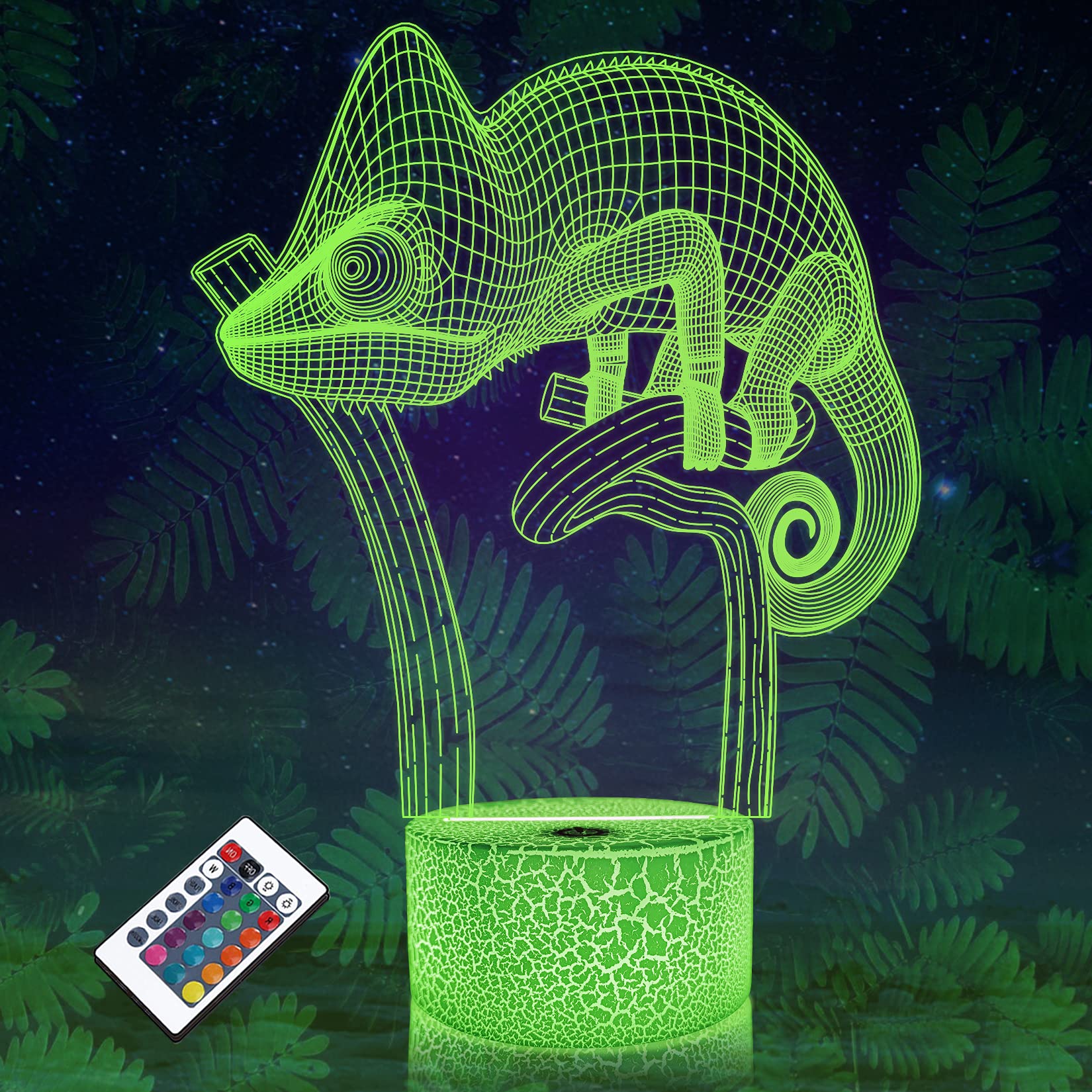 FULLOSUNChameleon 3D Night Light Lizard Projection LED Lamp Baby Nursery Nightlight for Kids' Room Home Decor Xmas Birthday Gifts with Remote Control 16 Color Changing