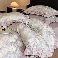 Vista 247 de 3 piezas de juego de funda de edredón tamaño individual XL, funda de edredón blanca con estampado floral azul, ropa de cama coquette de algodón